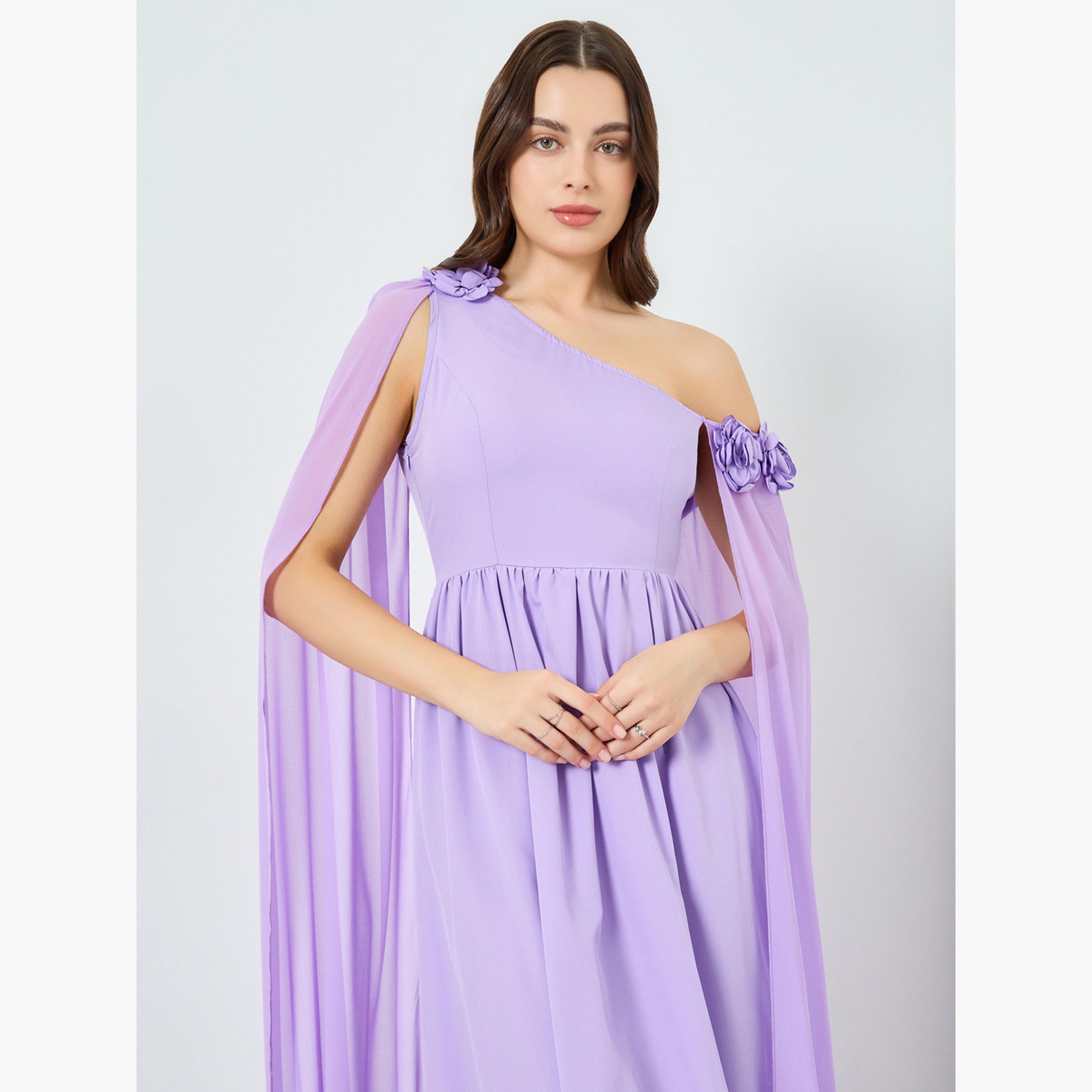 Take Two Women Purple One Shoulder Cape Sleeve Maxi Dress-women-clothing-dresses-image-2