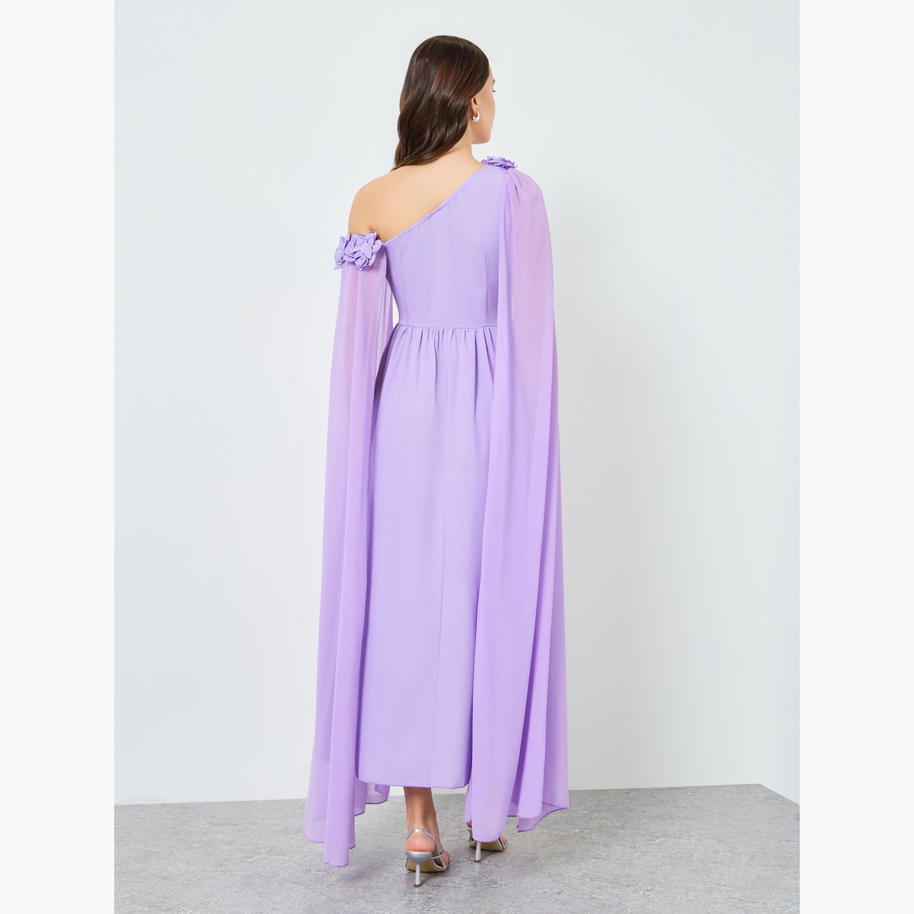 Take Two Women Purple One Shoulder Cape Sleeve Maxi Dress-women-clothing-dresses-image-4