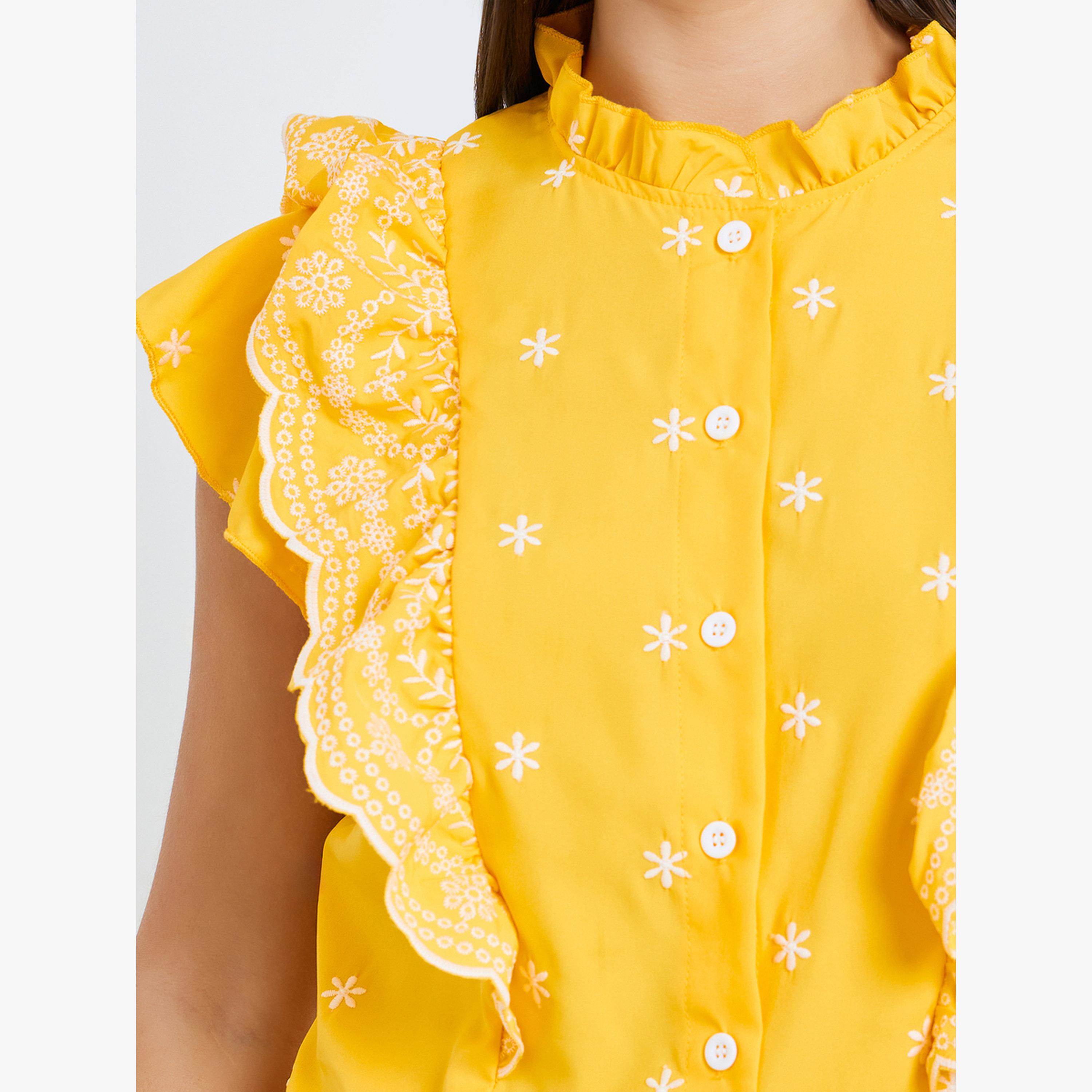 Take Two Yellow Embroidered Ruffle Sleeveless Top-women-clothing-shirtsandblouses-blouses-image-4