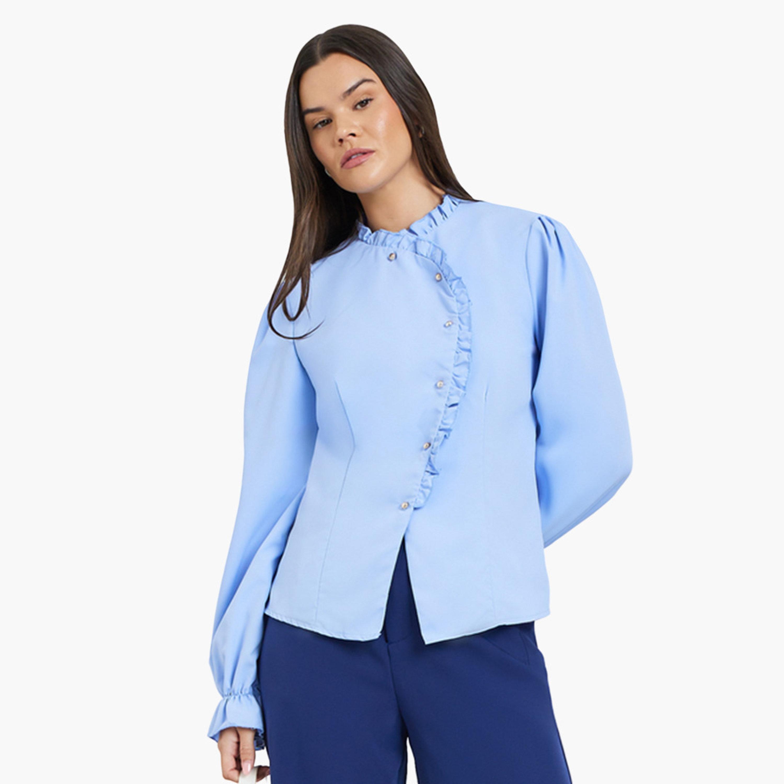 بلوزة بياقة مكشكشة وأزرار أمامية-women-clothing-shirtsandblouses-blouses-image-5