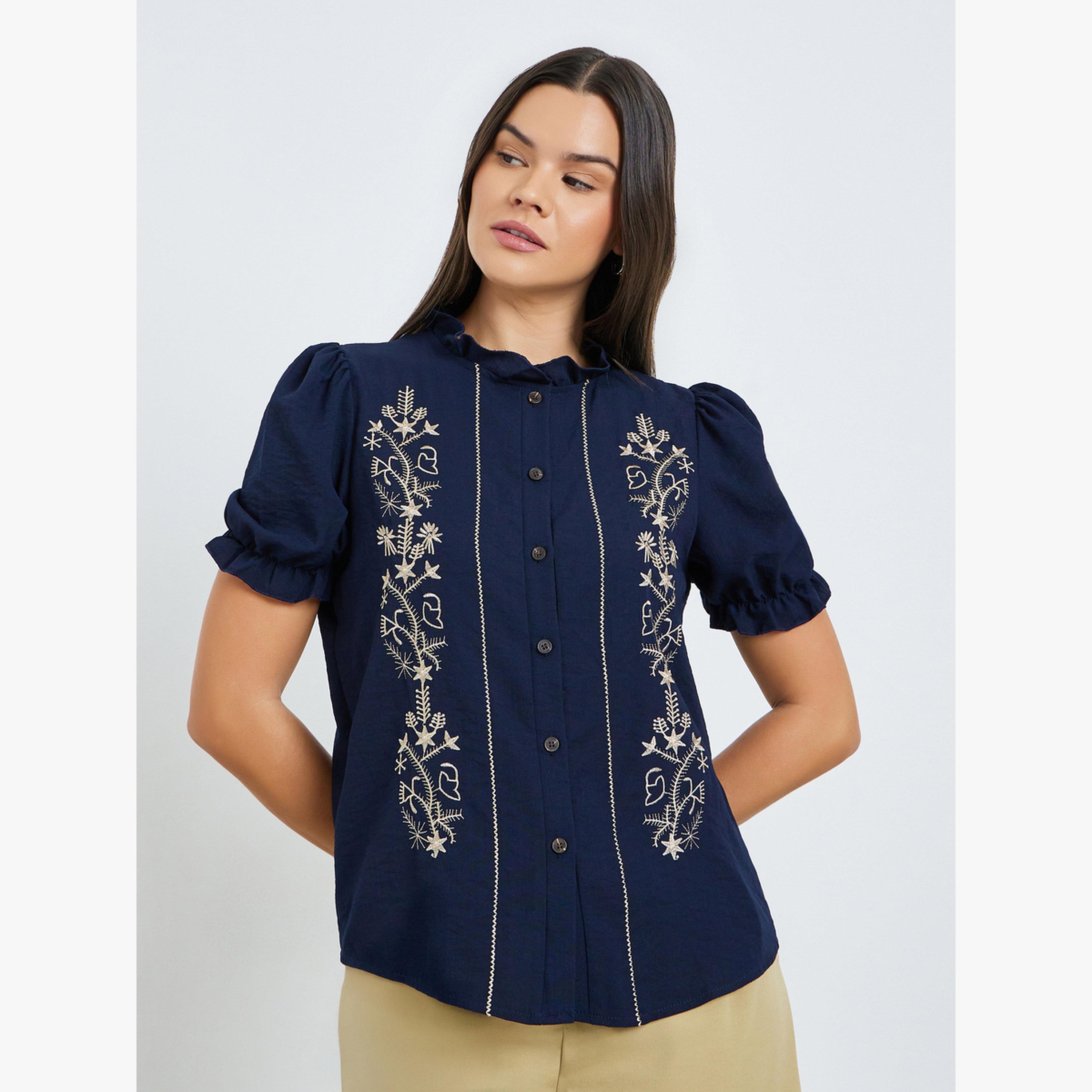 بلوزة بأكمام قصيرة وتطريز-women-clothing-shirtsandblouses-blouses-image-1