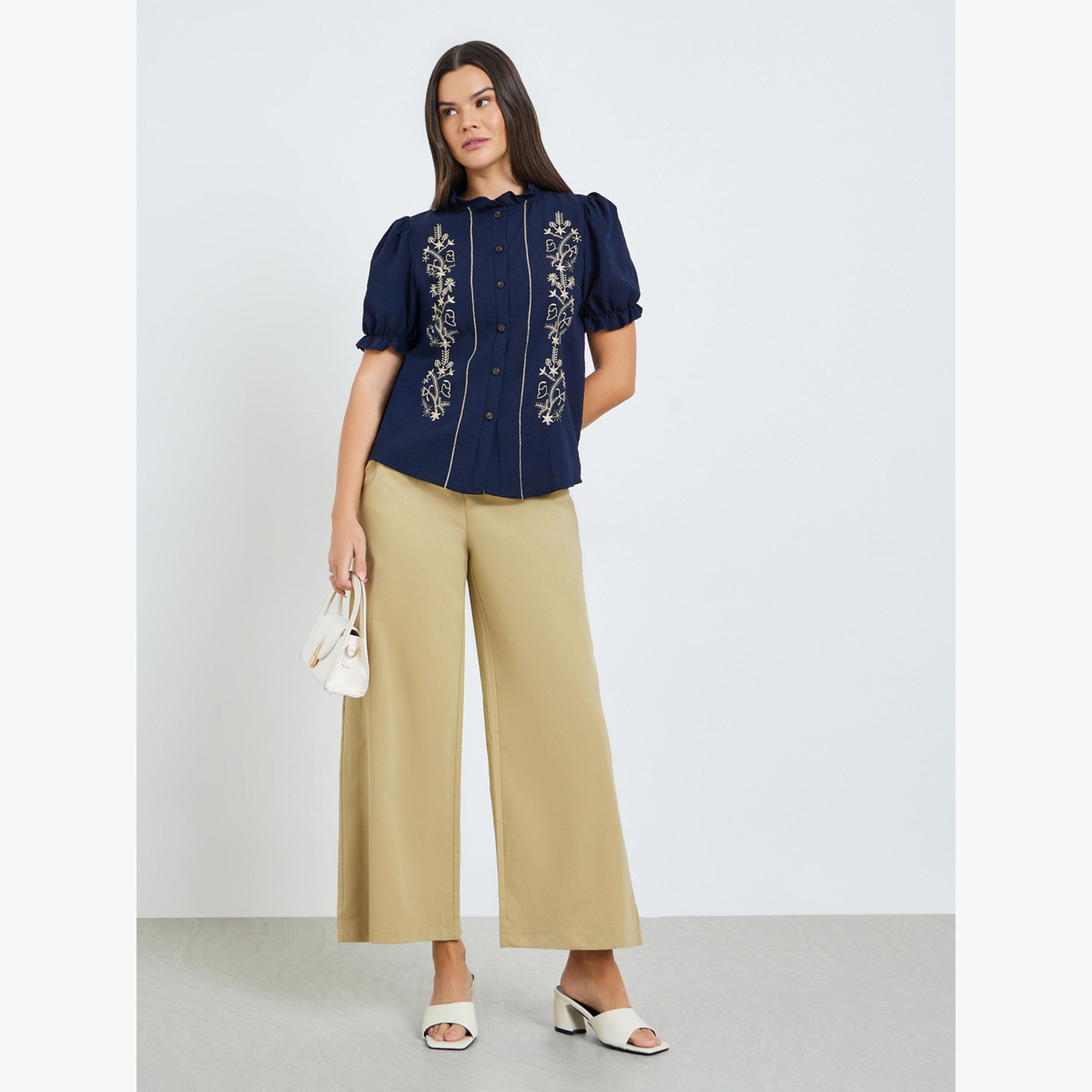 بلوزة بأكمام قصيرة وتطريز-women-clothing-shirtsandblouses-blouses-image-2