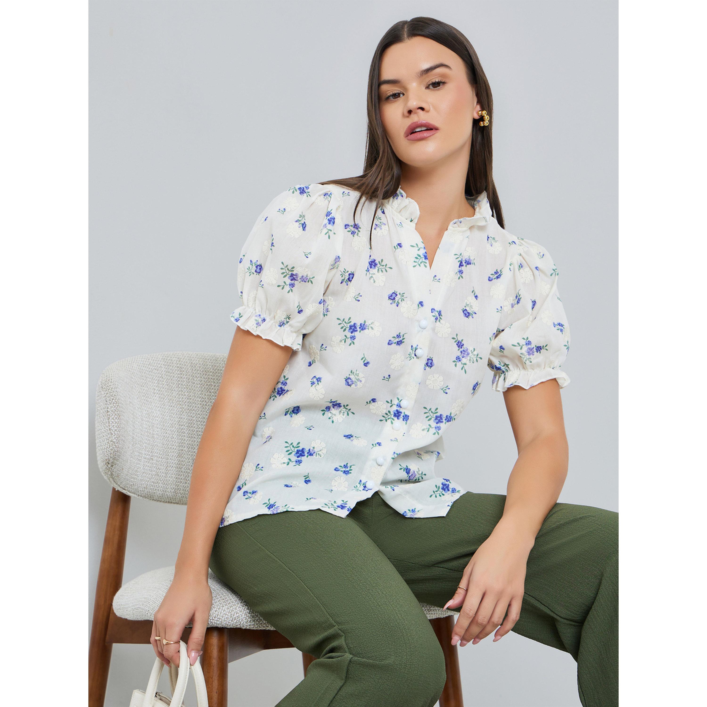 بلوزة بياقة مكشكشة وطبعة زهور-women-clothing-shirtsandblouses-blouses-image-3