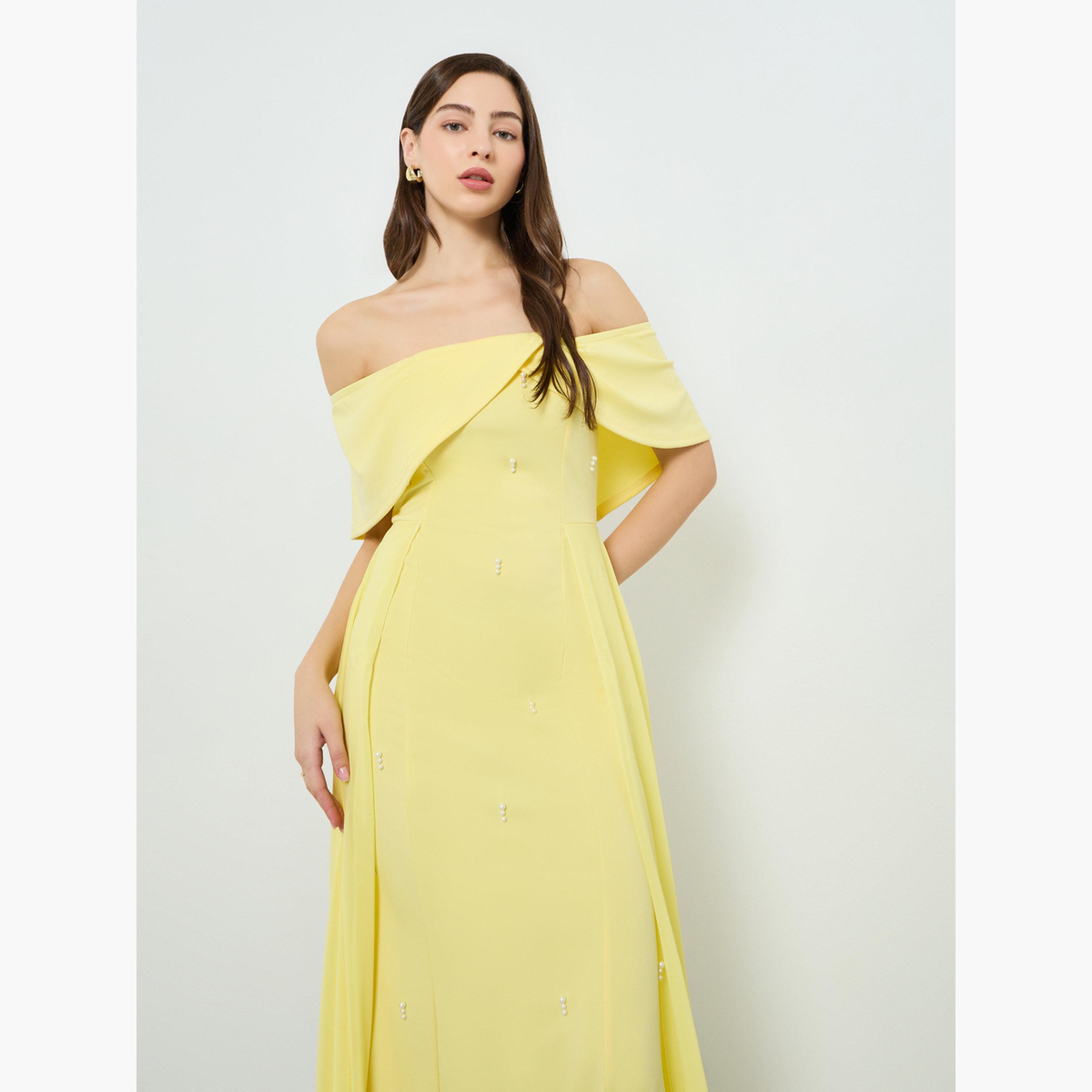 Take Two Women Yellow Faux Pearl Embellished Maxi Dress-women-clothing-dresses-image-2