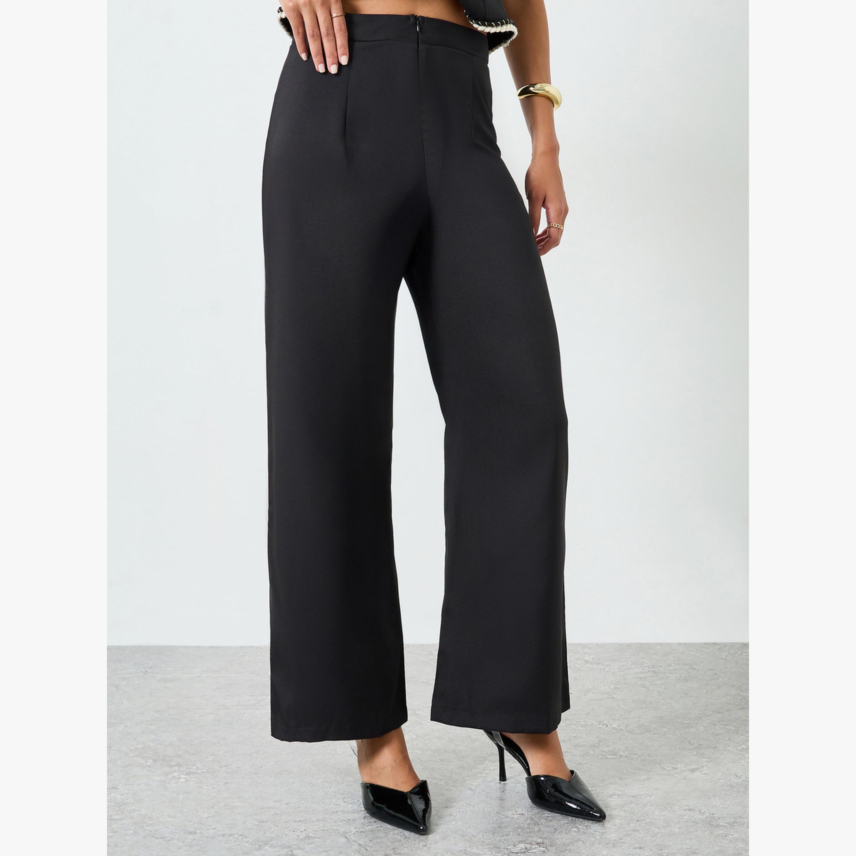 Take Two Black Button Front Contrast Piping Top and Straight Leg Pants Co-Ords-women-clothing-coordsets-image-5