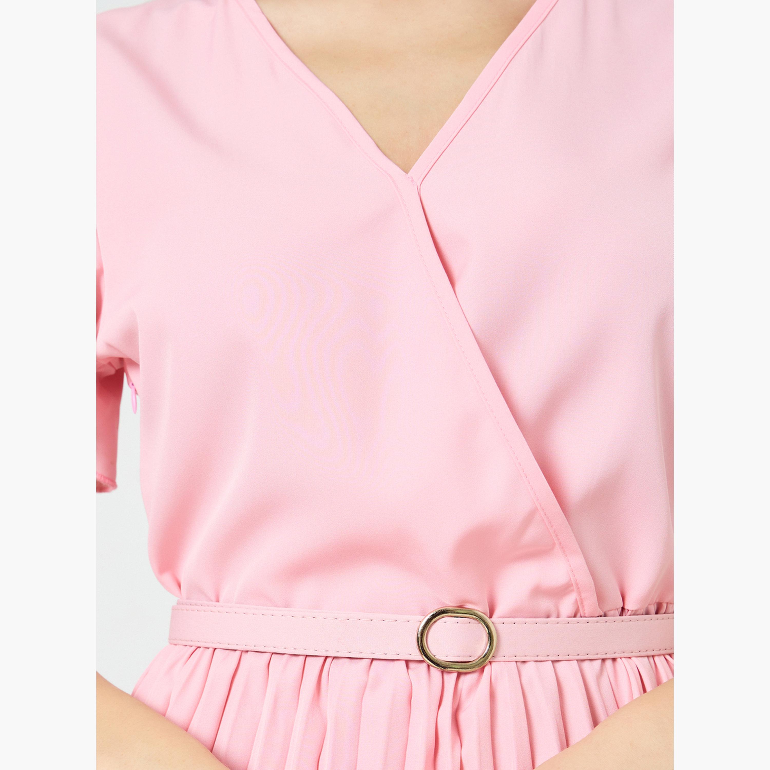 Take Two Women Pink Frill Sleeve Pleated Midi Dress-women-clothing-dresses-image-5