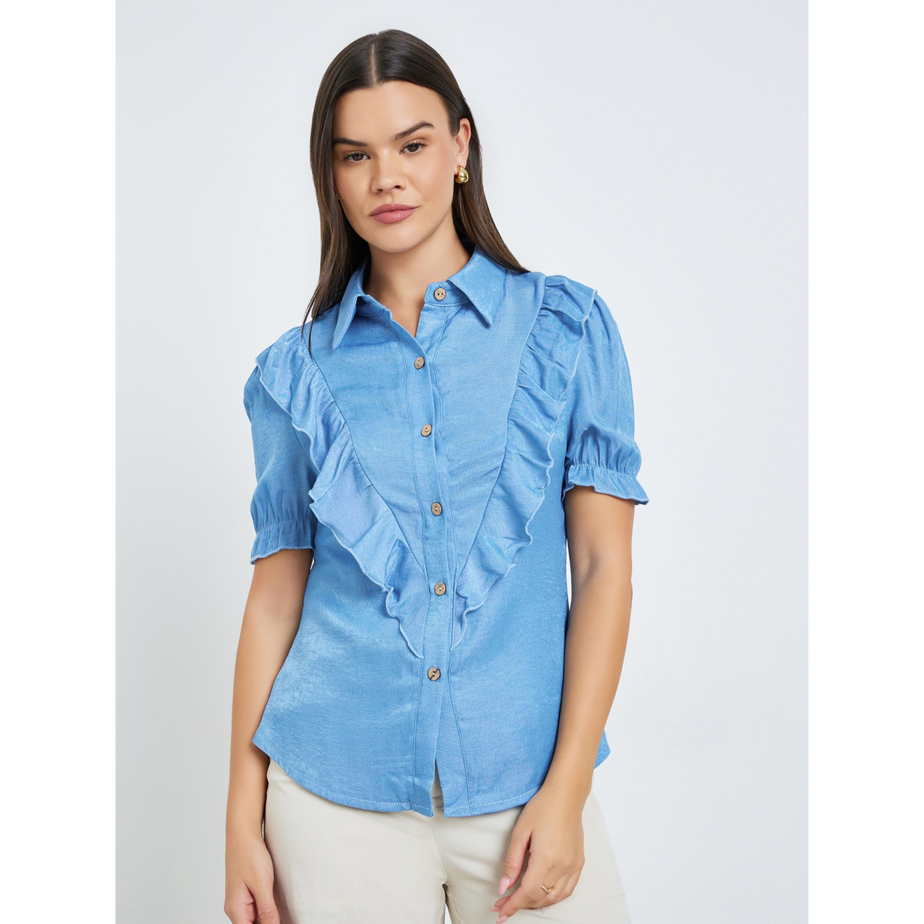 بلوزة بأكمام قصيرة وتفاصيل كشكش-women-clothing-shirtsandblouses-shirts-image-1