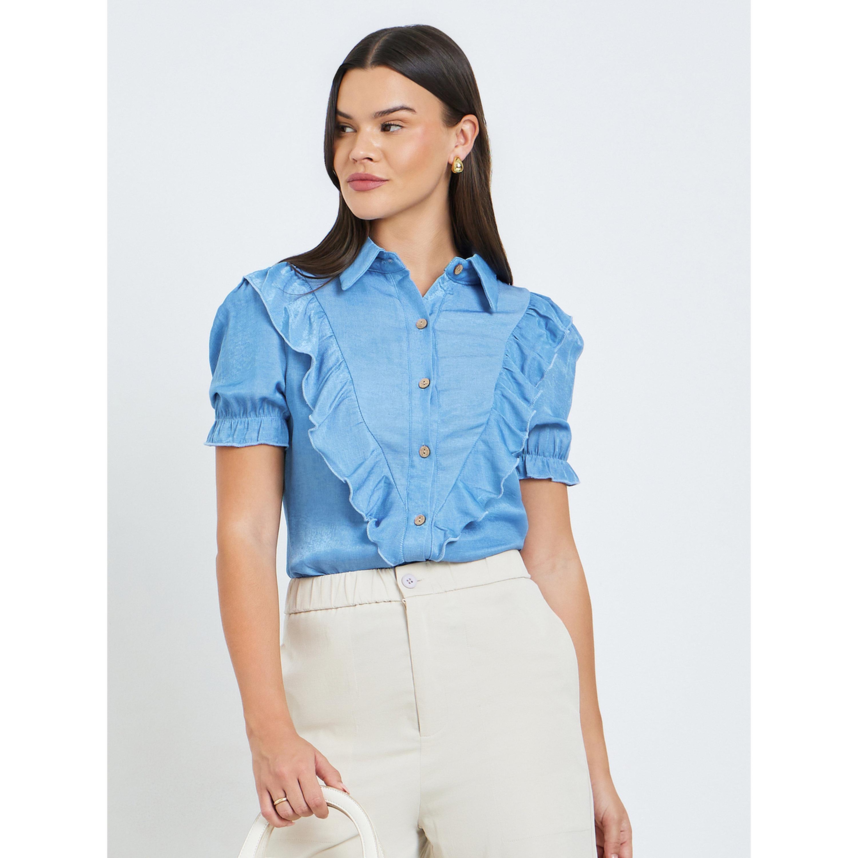 بلوزة بأكمام قصيرة وتفاصيل كشكش-women-clothing-shirtsandblouses-shirts-image-3