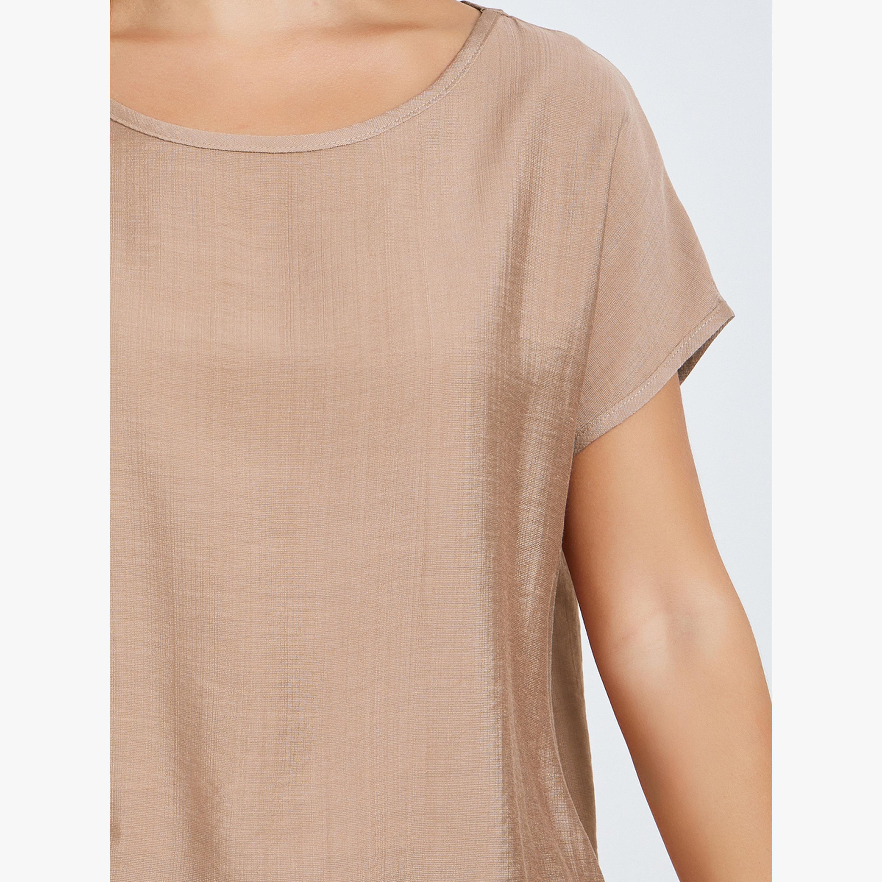 Take Two Beige Solid Top and Wide Leg Pants Co-ords-women-clothing-coordsets-image-5