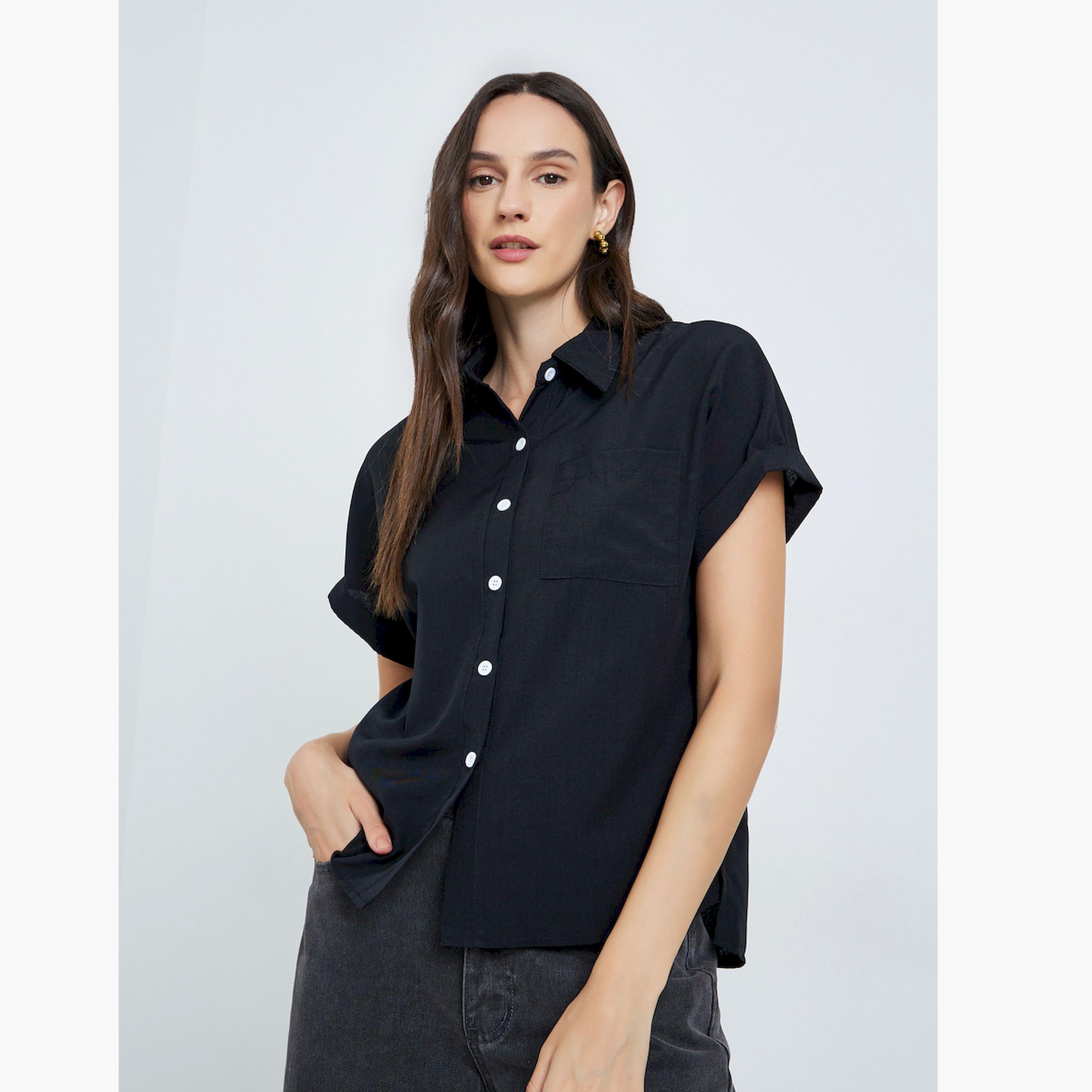 Take Two Black Short Sleeve Button-Down Shirt-women-clothing-shirtsandblouses-shirts-image-1