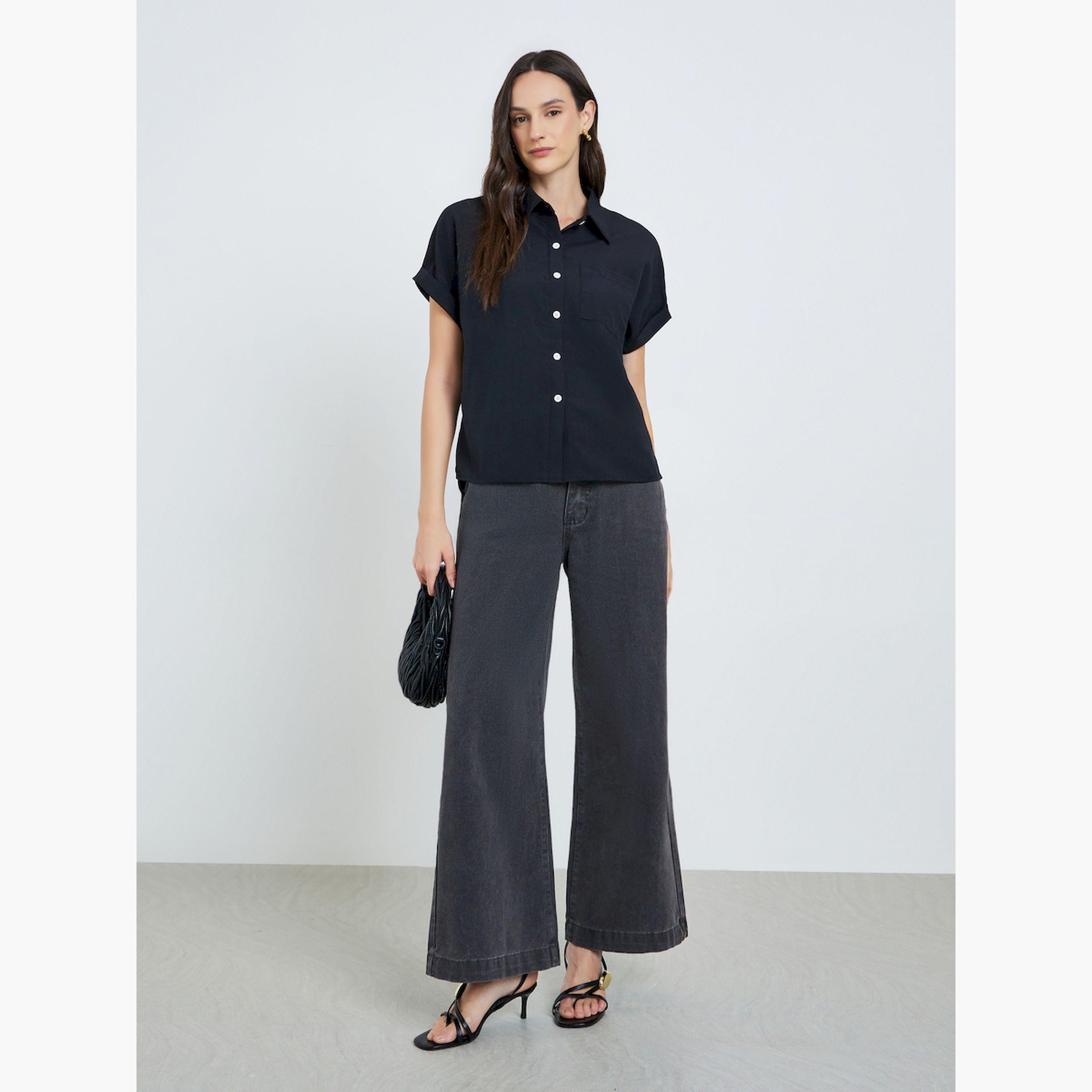 Take Two Black Short Sleeve Button-Down Shirt-women-clothing-shirtsandblouses-shirts-image-2
