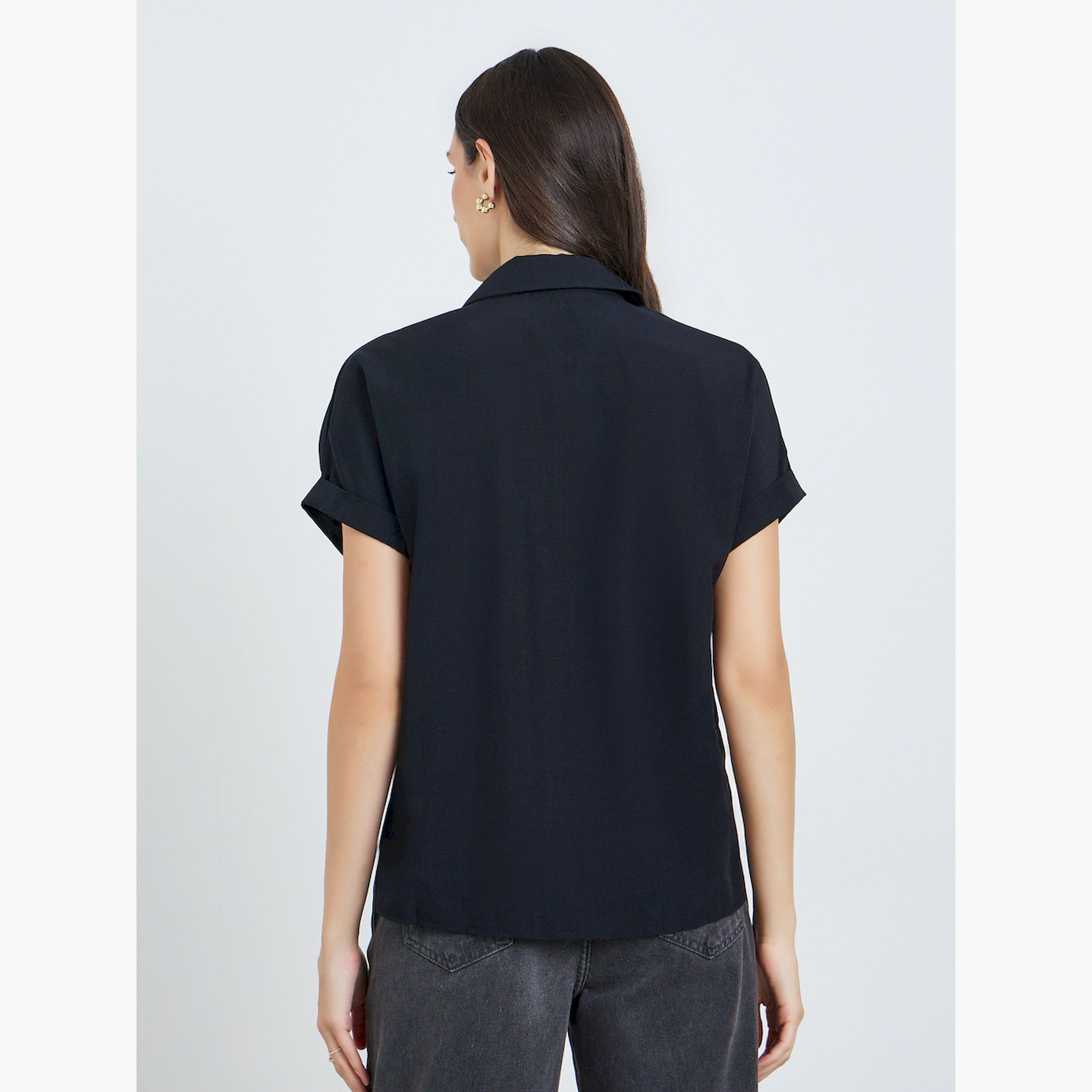 Take Two Black Short Sleeve Button-Down Shirt-women-clothing-shirtsandblouses-shirts-image-3
