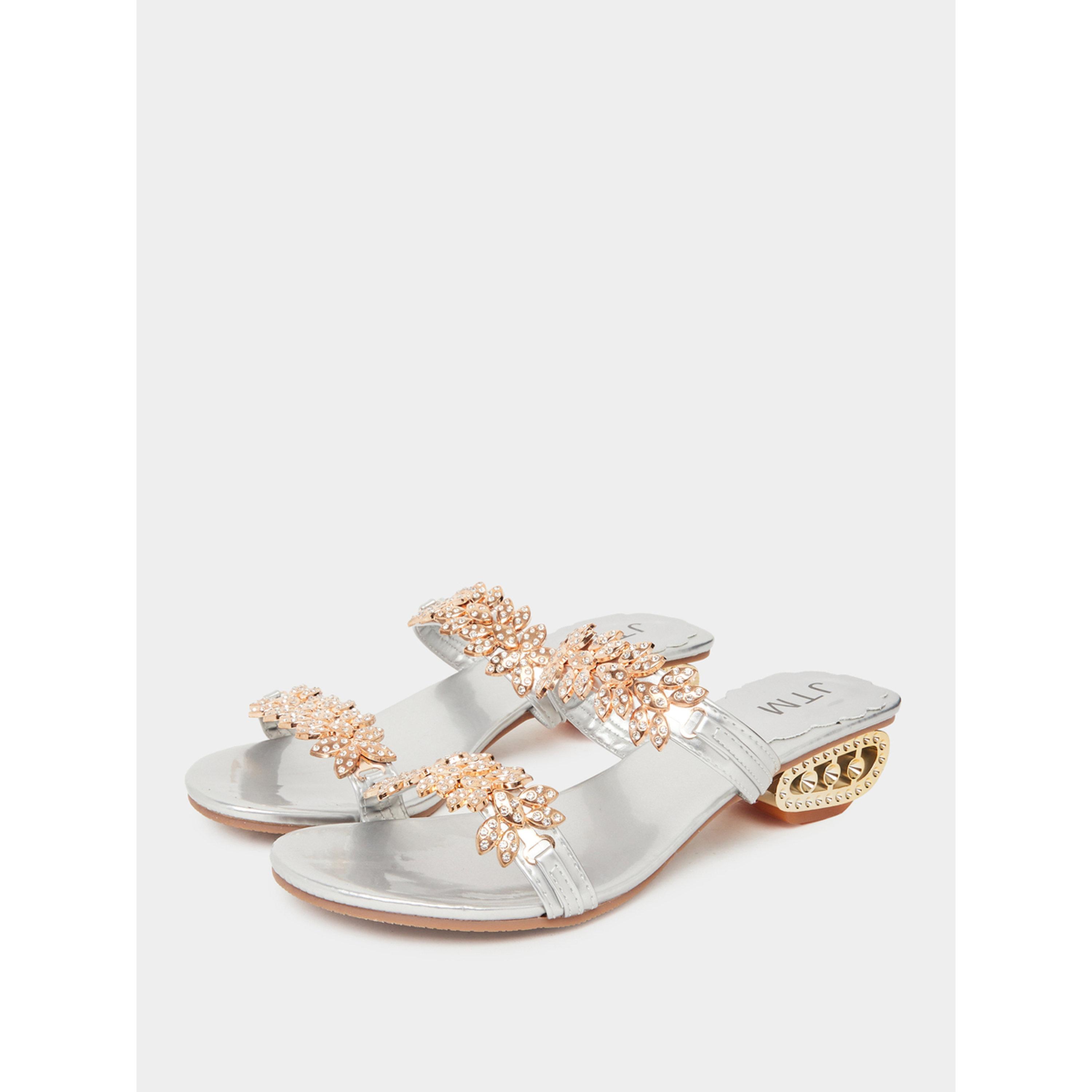 Take Two Women Silver Embellished Sandals-women-shoes-sandals-heeled-image-1