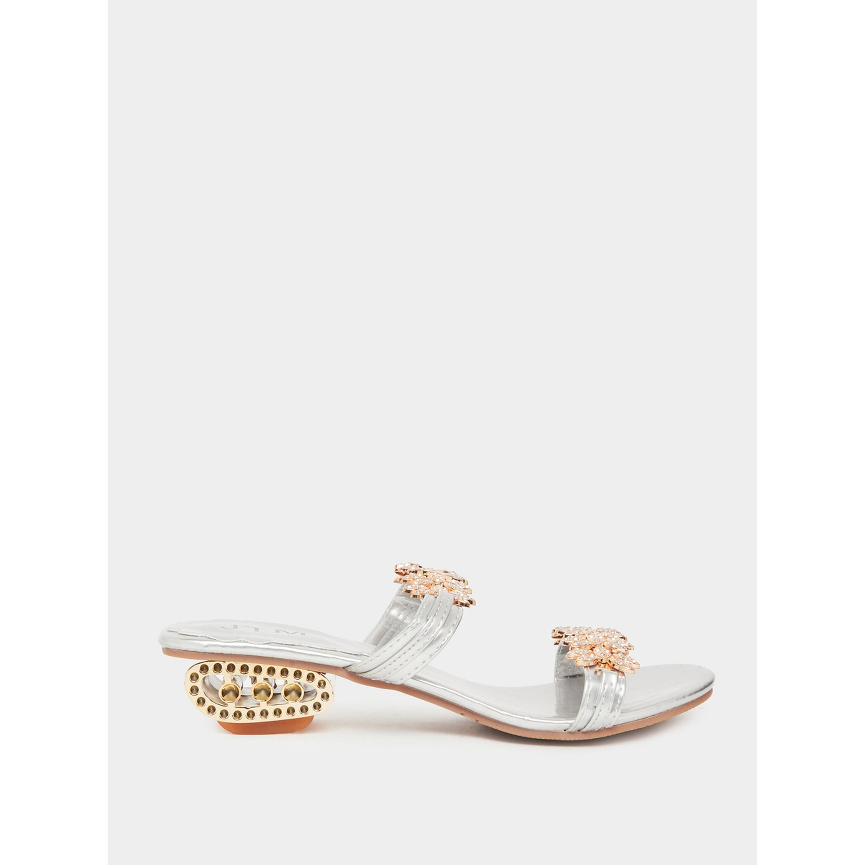 Take Two Women Silver Embellished Sandals-women-shoes-sandals-heeled-image-2