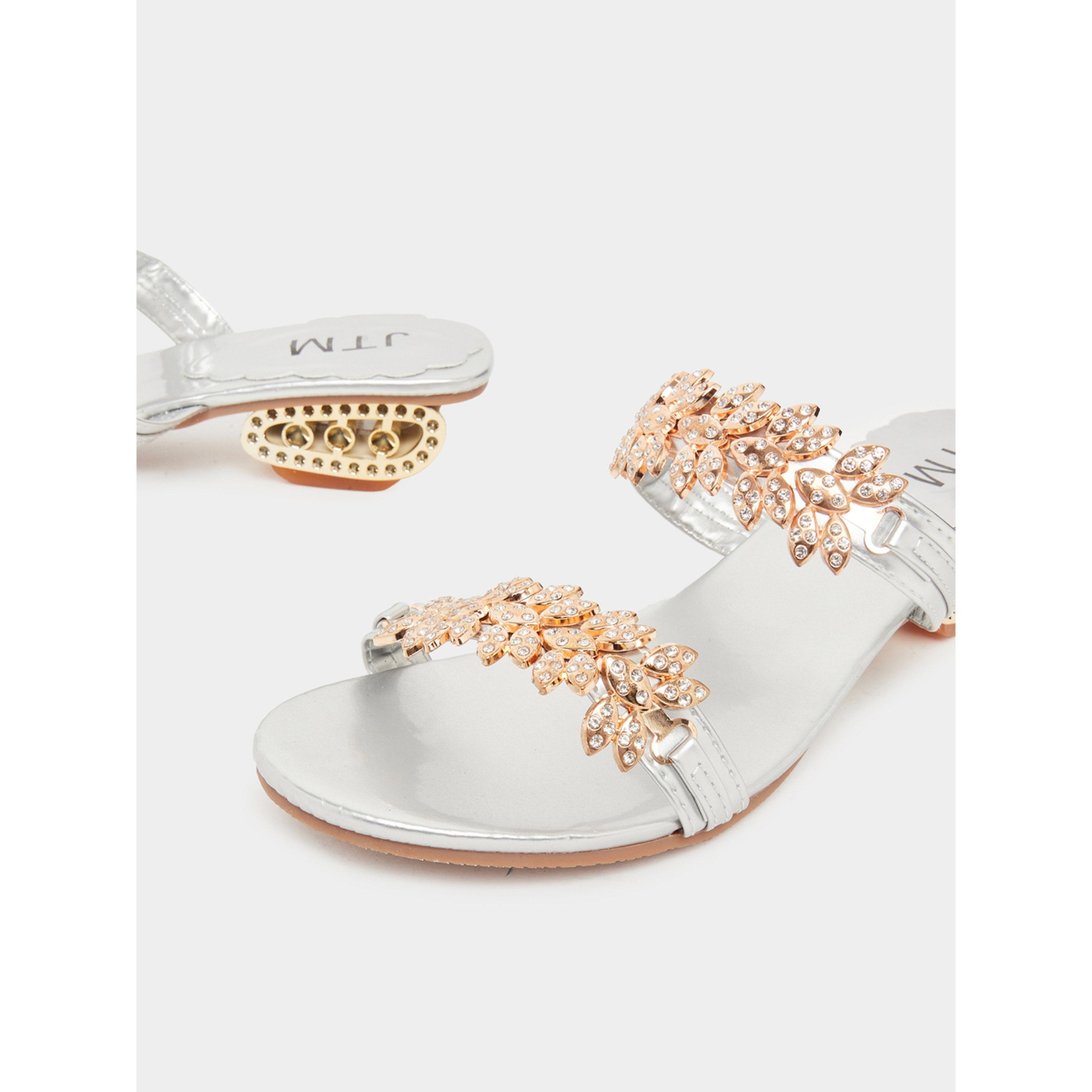 Take Two Women Silver Embellished Sandals-women-shoes-sandals-heeled-image-4