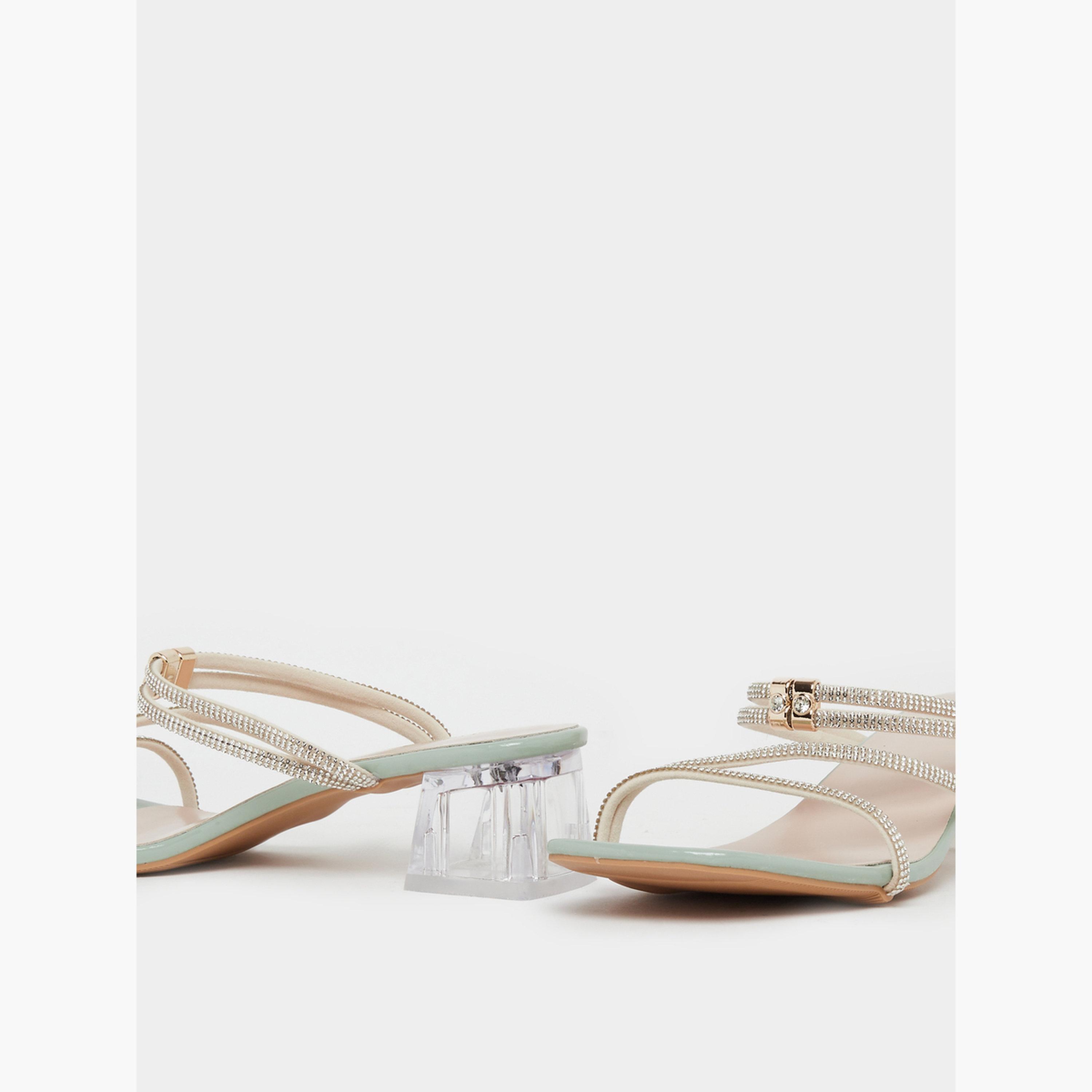 Take Two Green Rhinestone Strap Block Heel Sandals-women-shoes-sandals-heeled-image-3