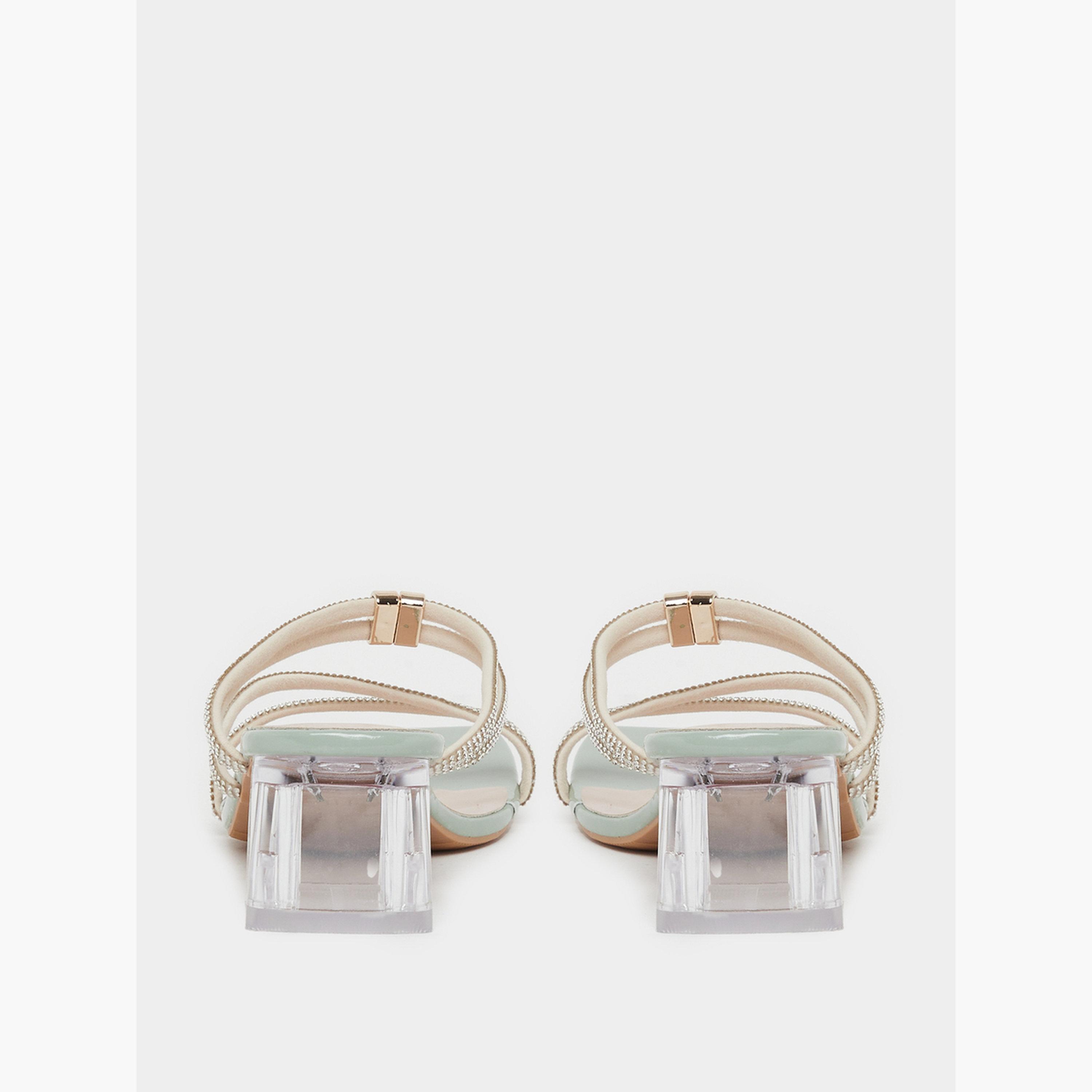 Take Two Green Rhinestone Strap Block Heel Sandals-women-shoes-sandals-heeled-image-4