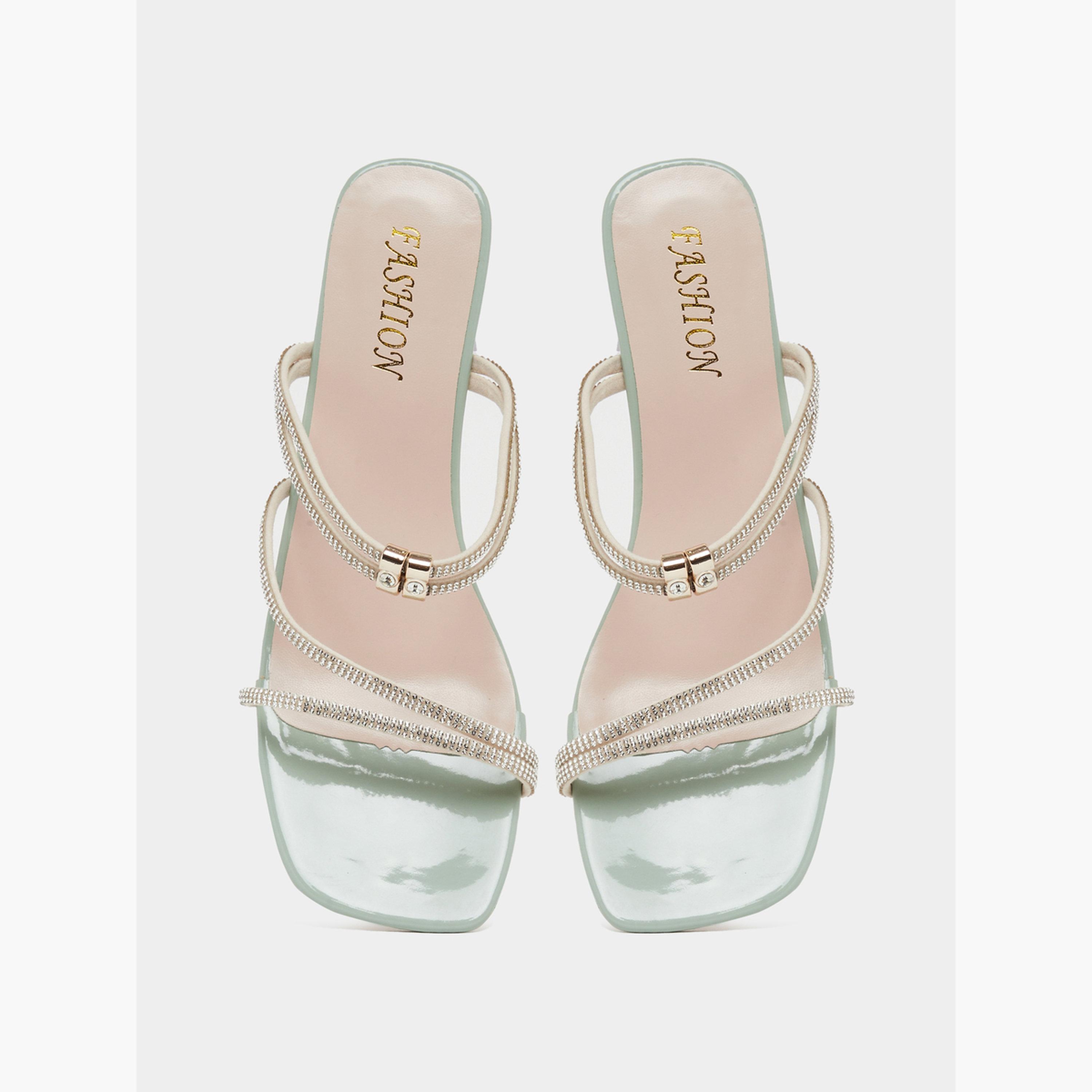 Take Two Green Rhinestone Strap Block Heel Sandals-women-shoes-sandals-heeled-image-5
