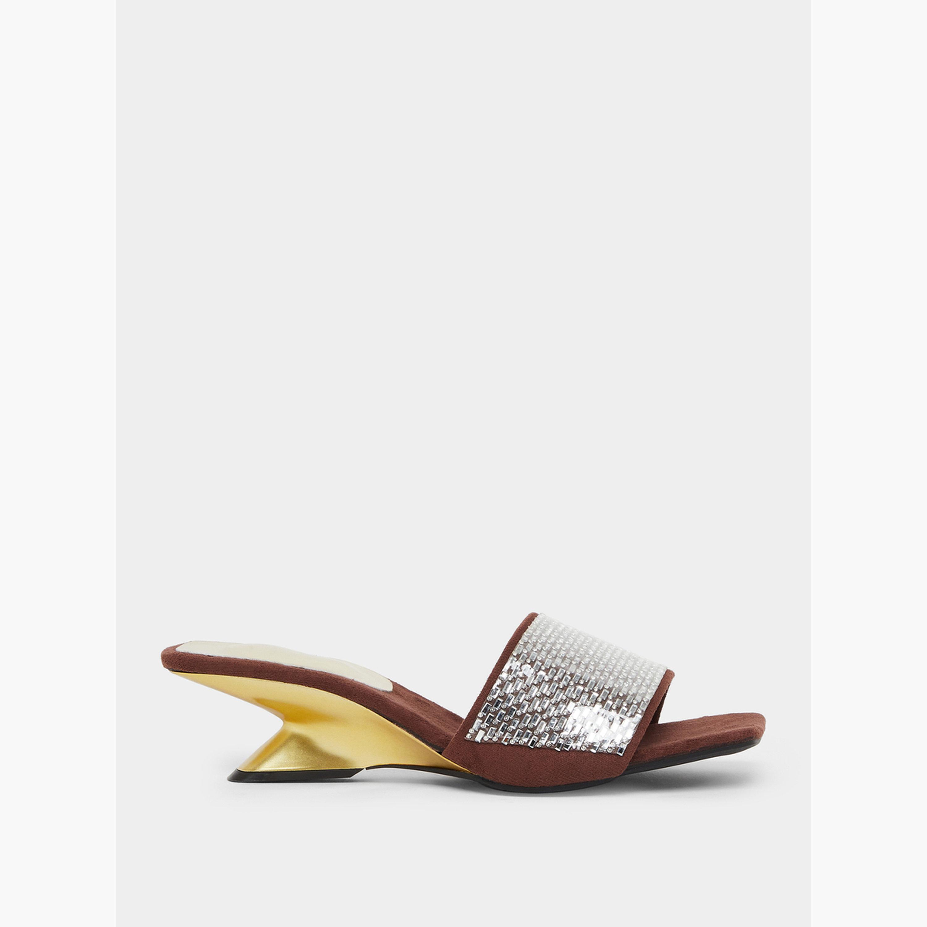 Take Two Brown Embellished Wedge Heel Sandals-women-shoes-sandals-heeled-image-2