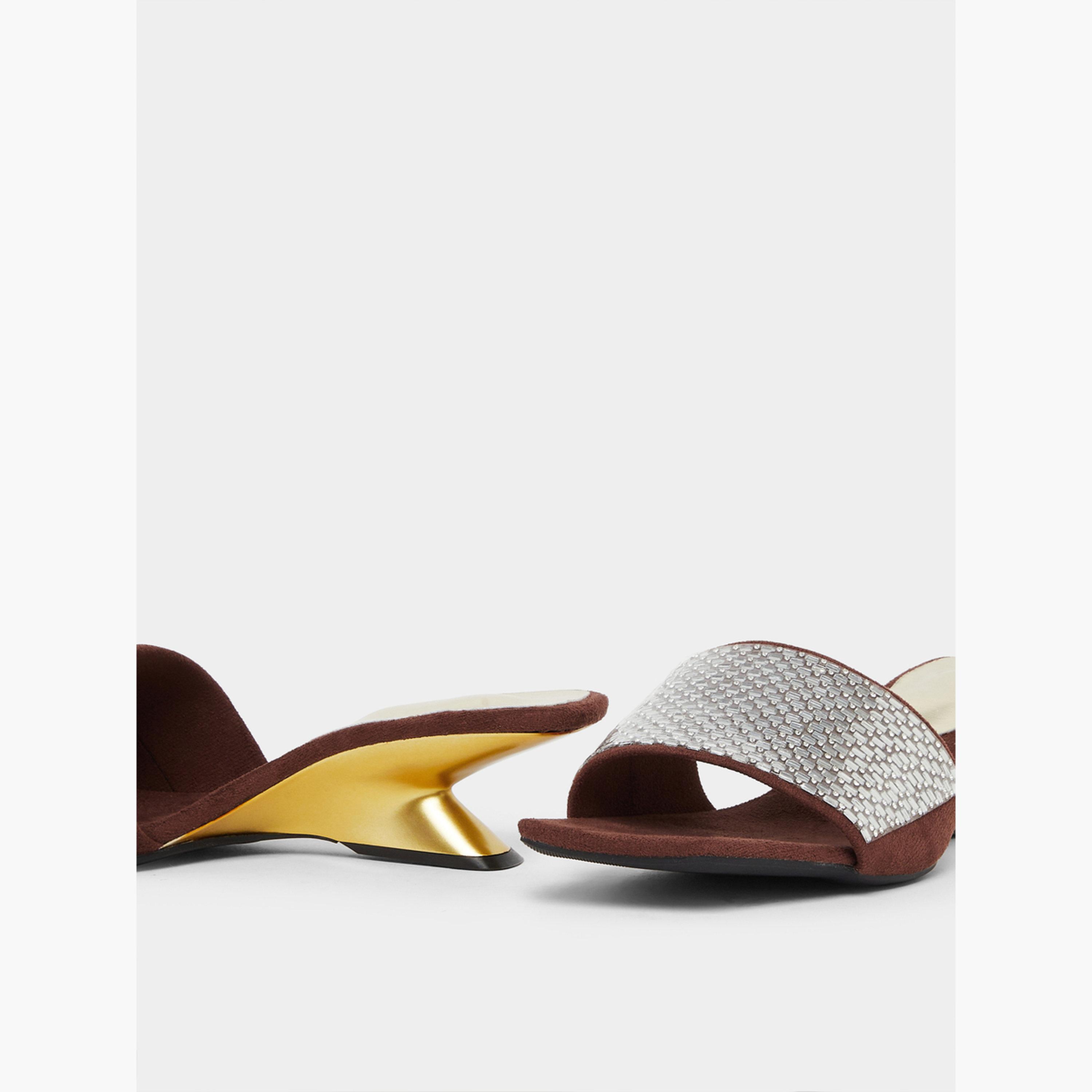 Take Two Brown Embellished Wedge Heel Sandals-women-shoes-sandals-heeled-image-3