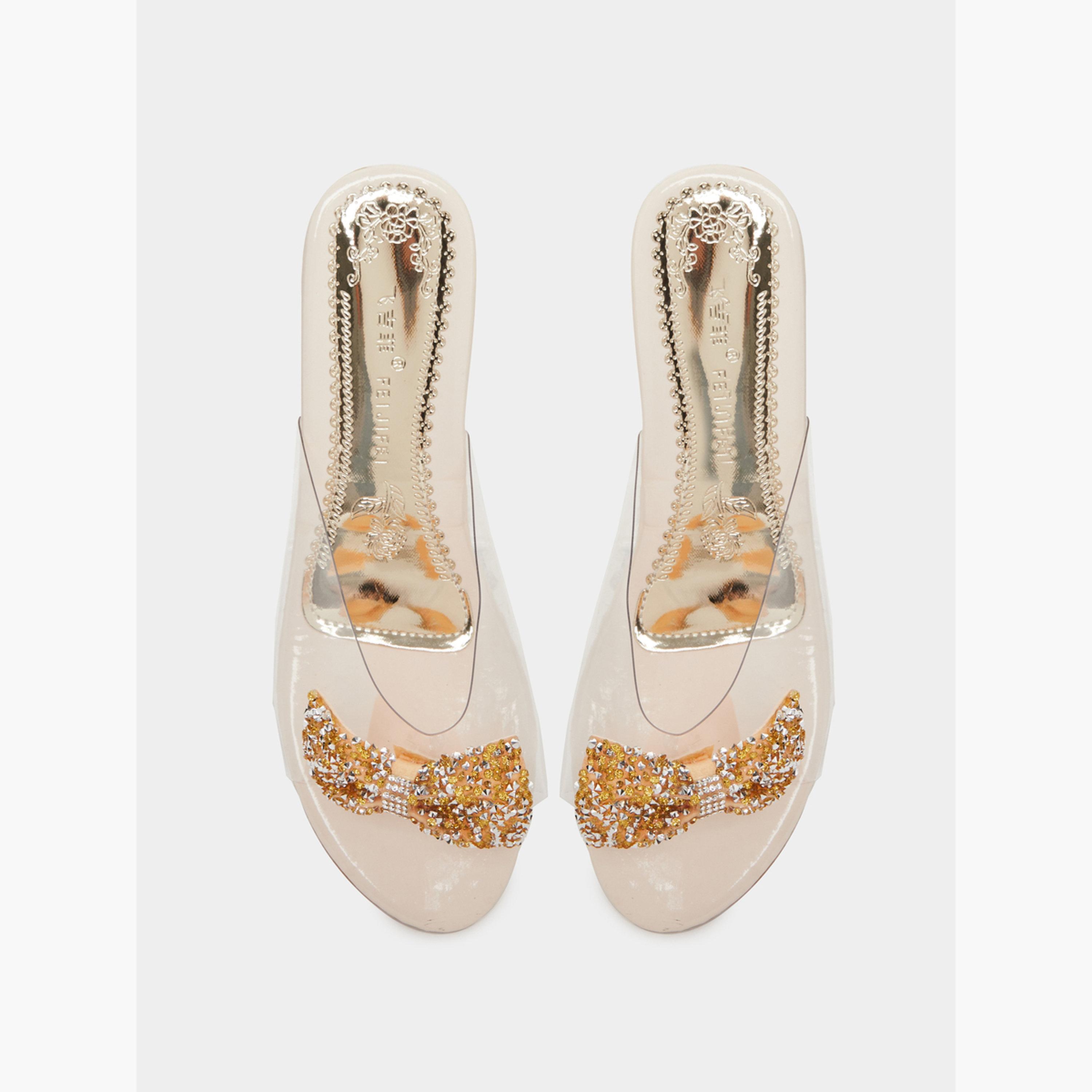 Take Two Beige Embellished Transparent Strap Sandals-women-shoes-sandals-heeled-image-5
