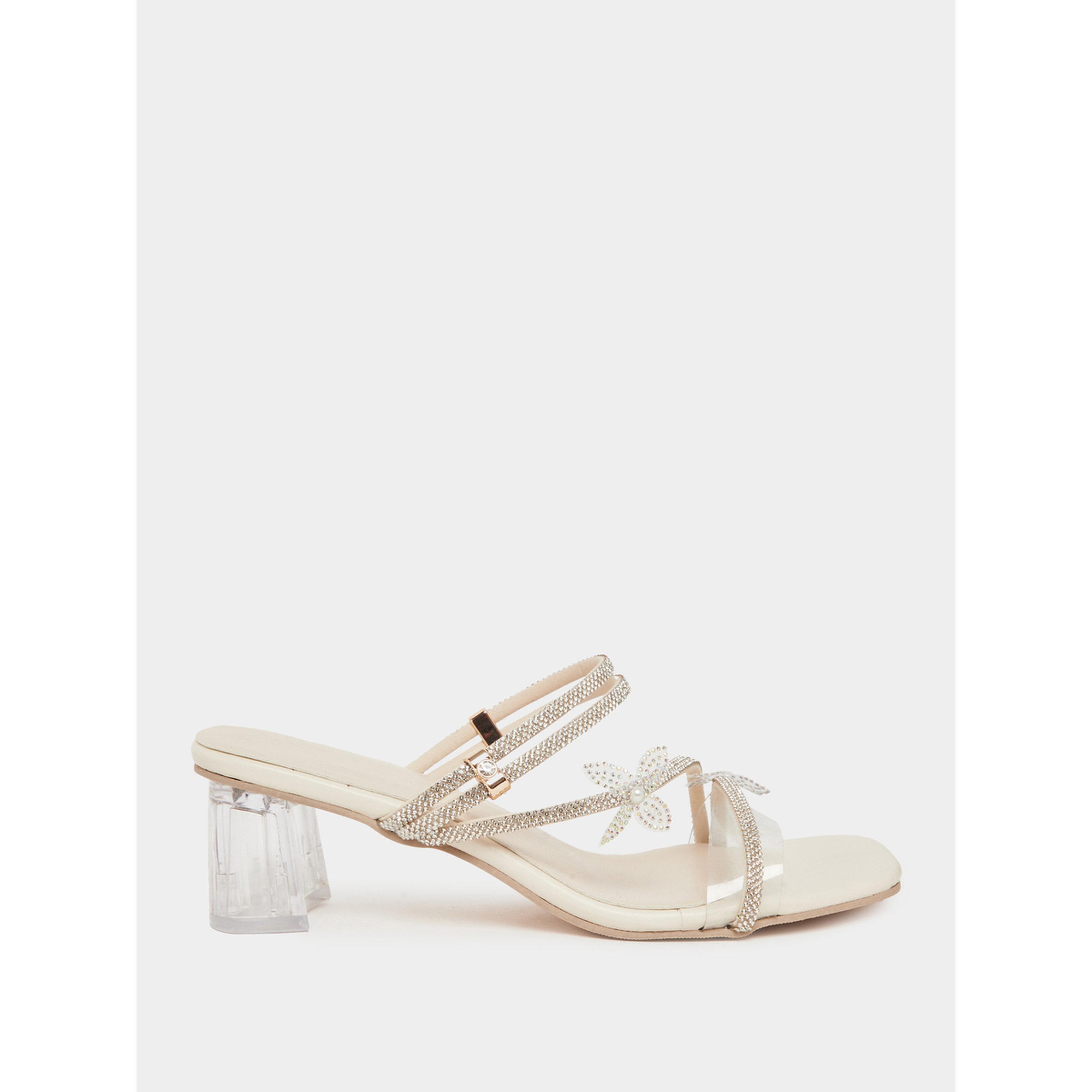 Take Two Women Beige Rhinestone Block Heel Sandals-women-shoes-heels-image-2