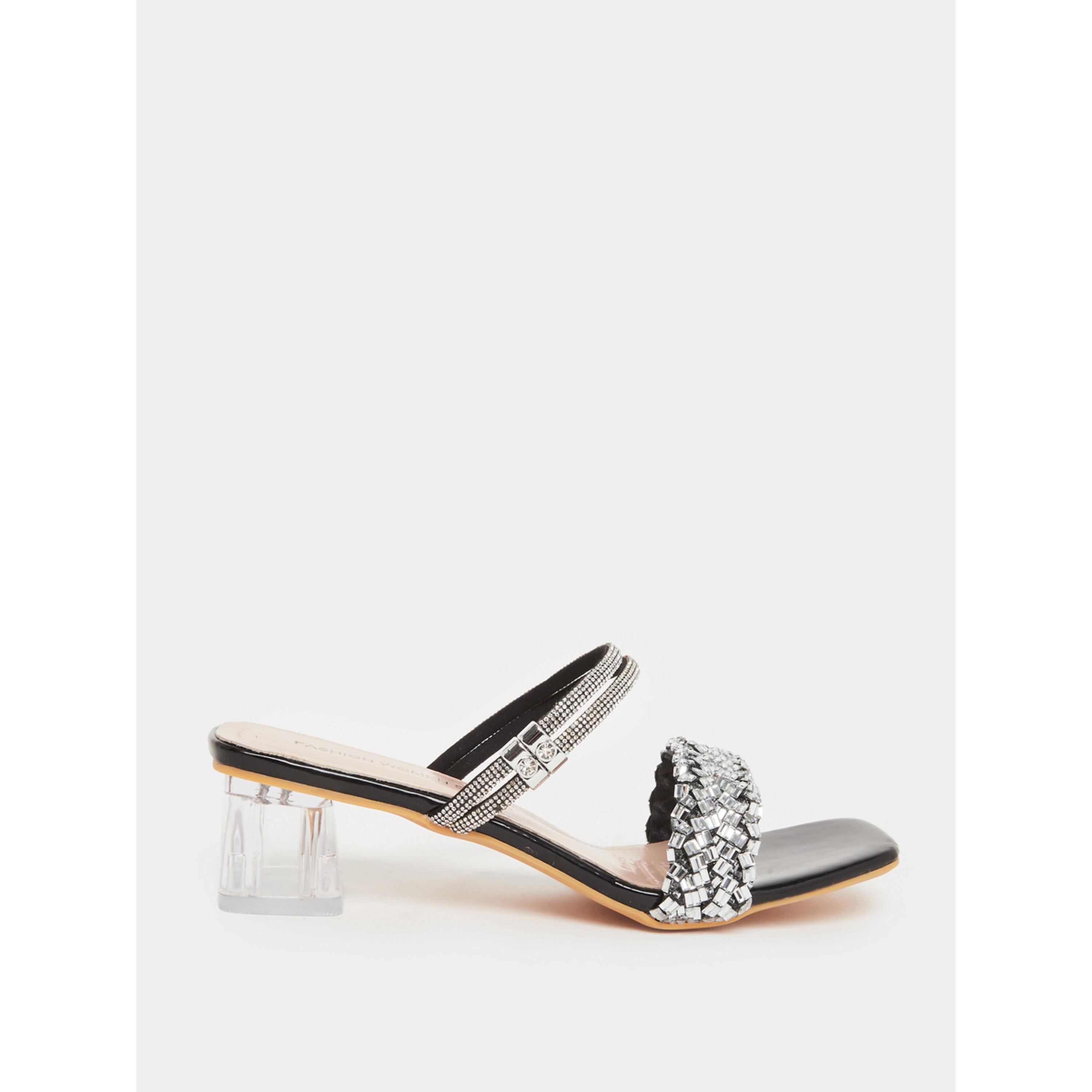 Take Two Women Black Embellished Sandals-women-shoes-heels-image-2