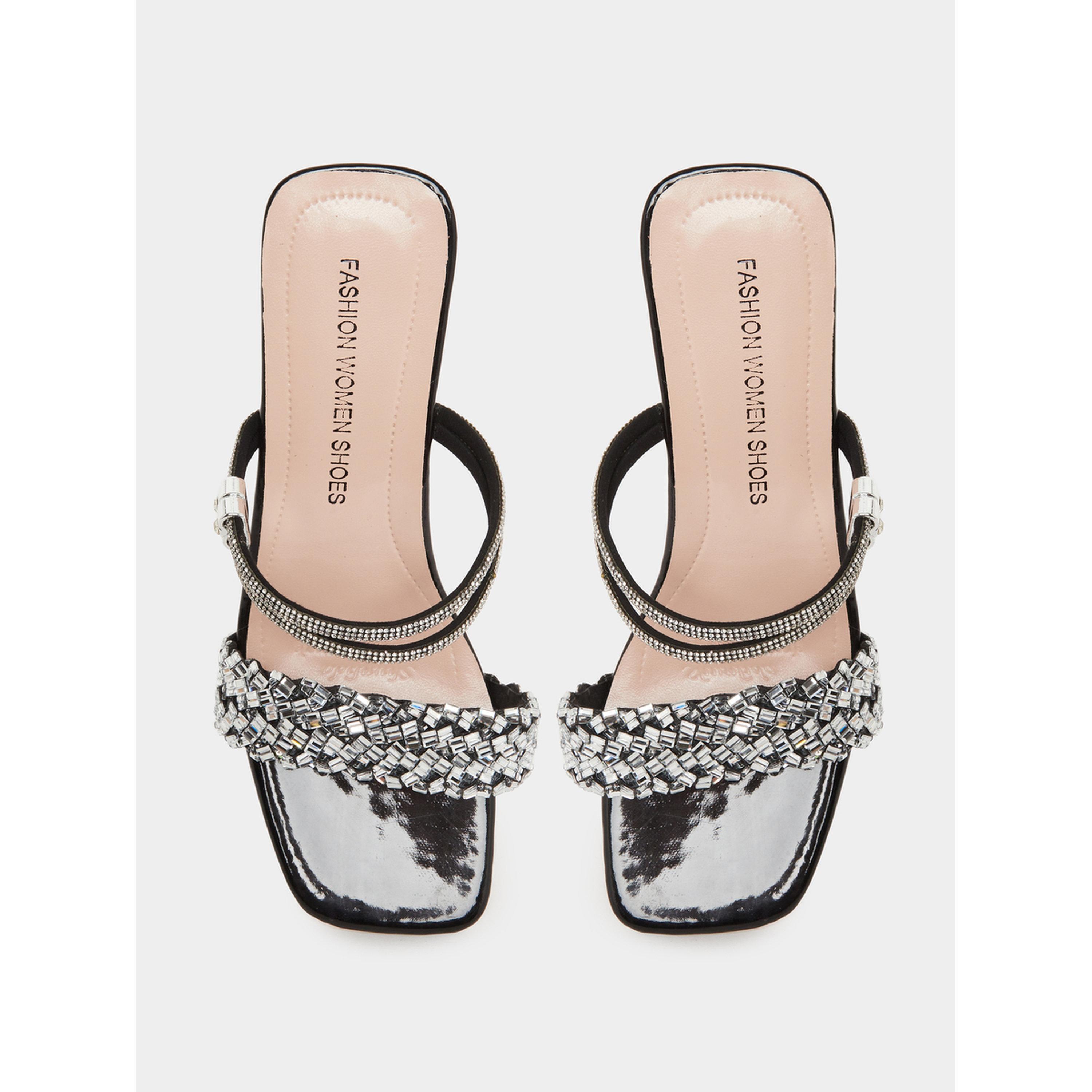 Take Two Women Black Embellished Sandals-women-shoes-heels-image-3