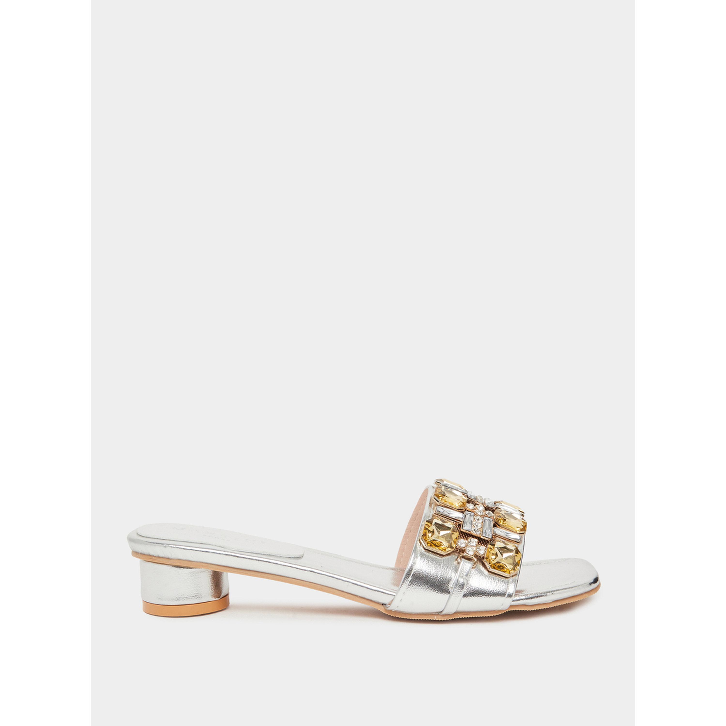 Take Two Women Silver Embellished Black Heel Sandals-women-shoes-heels-image-2