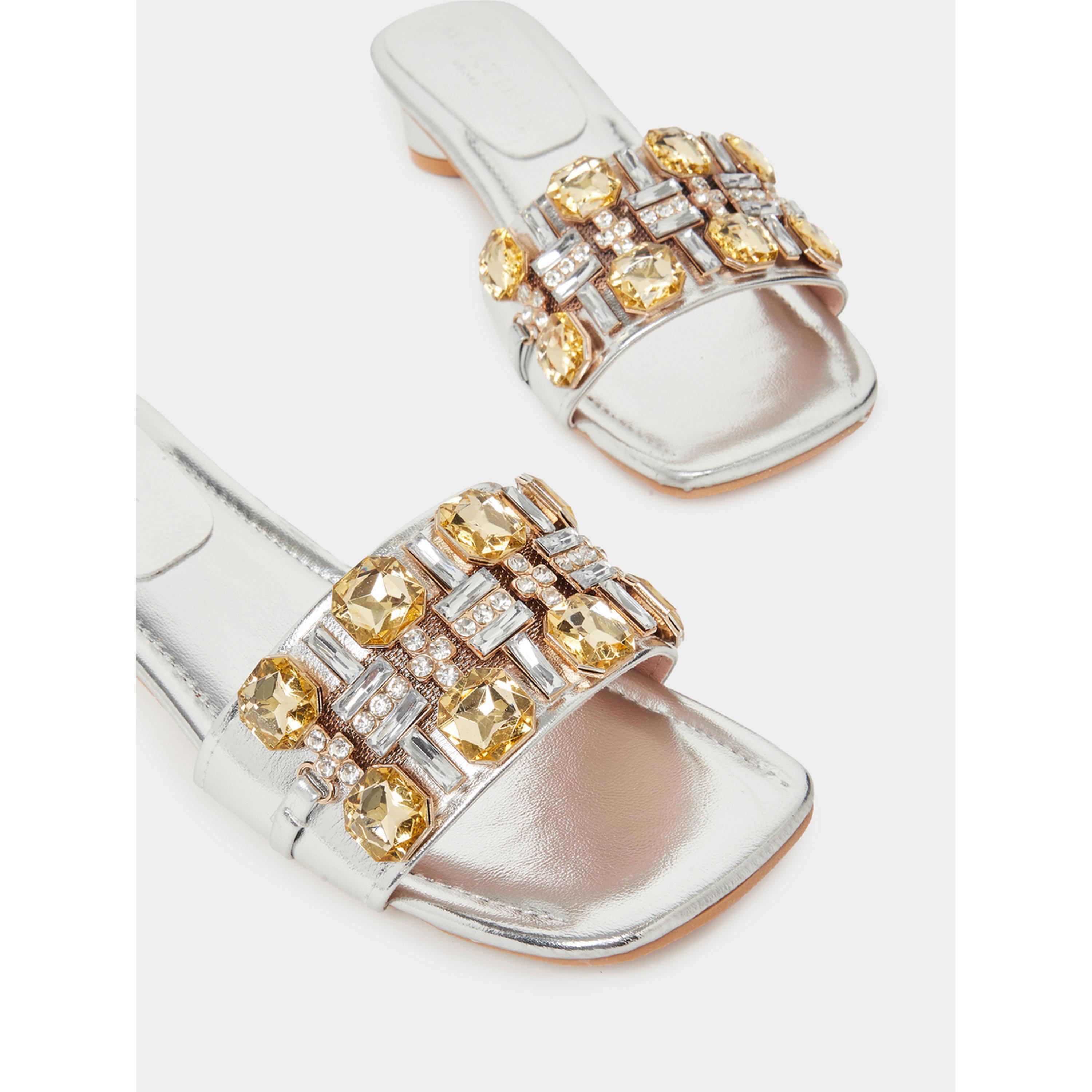 Take Two Women Silver Embellished Black Heel Sandals-women-shoes-heels-image-4