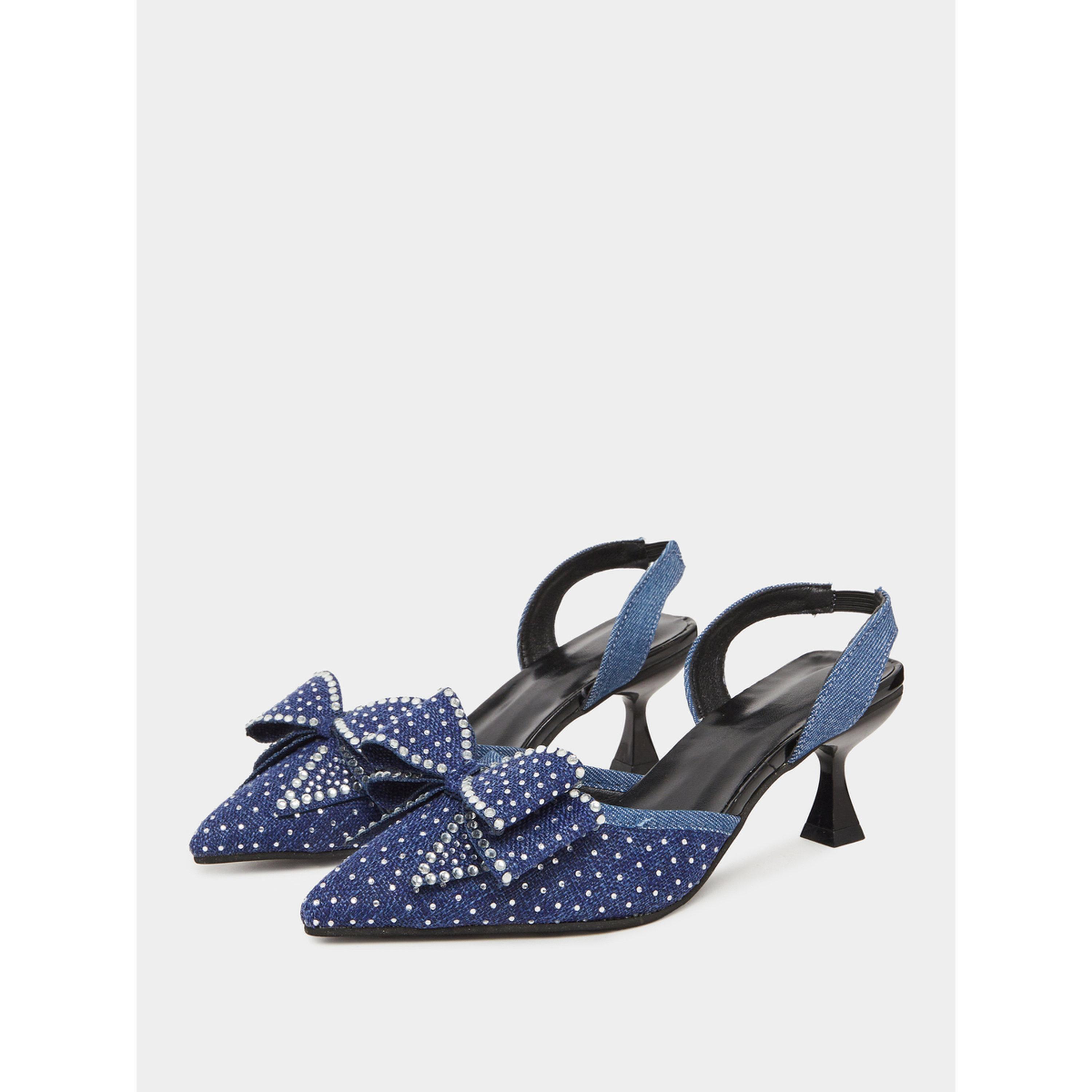 Take Two Women Blue Denim Slingback Kitten Heel Sandals-women-shoes-heels-image-1