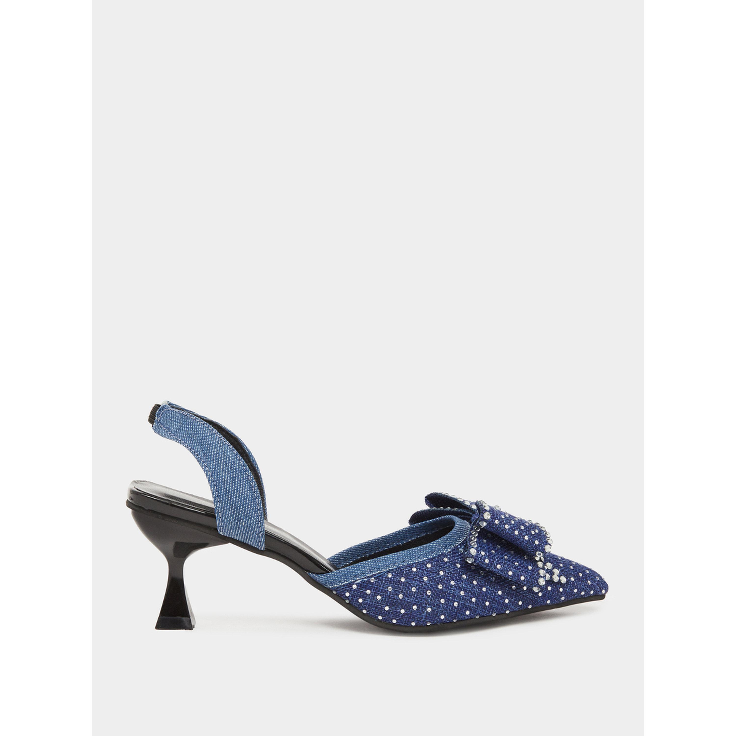 Take Two Women Blue Denim Slingback Kitten Heel Sandals-women-shoes-heels-image-2