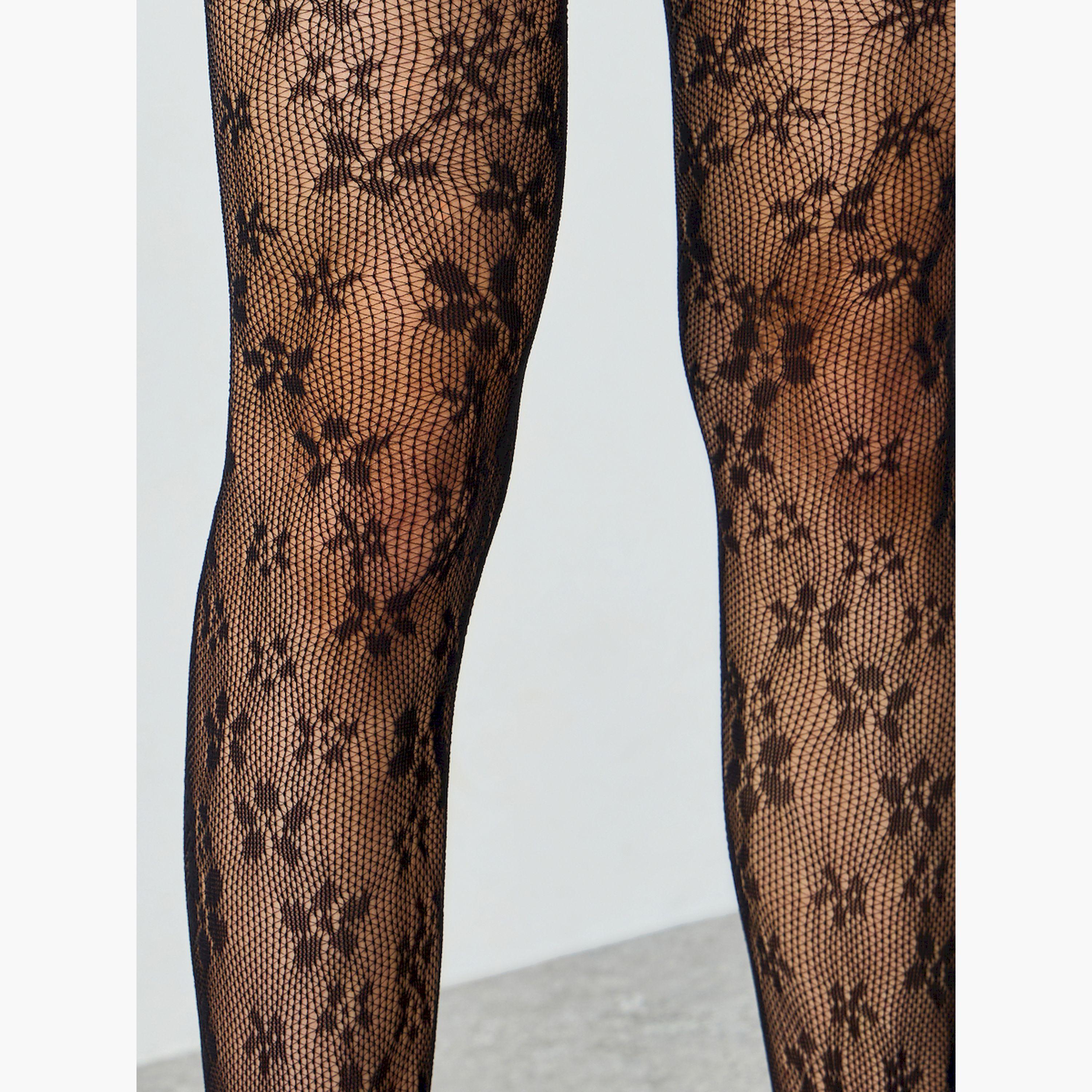 جوارب طويلة كيلون بنقشة دانتيل الزهور-women-socksandstockings-image-2