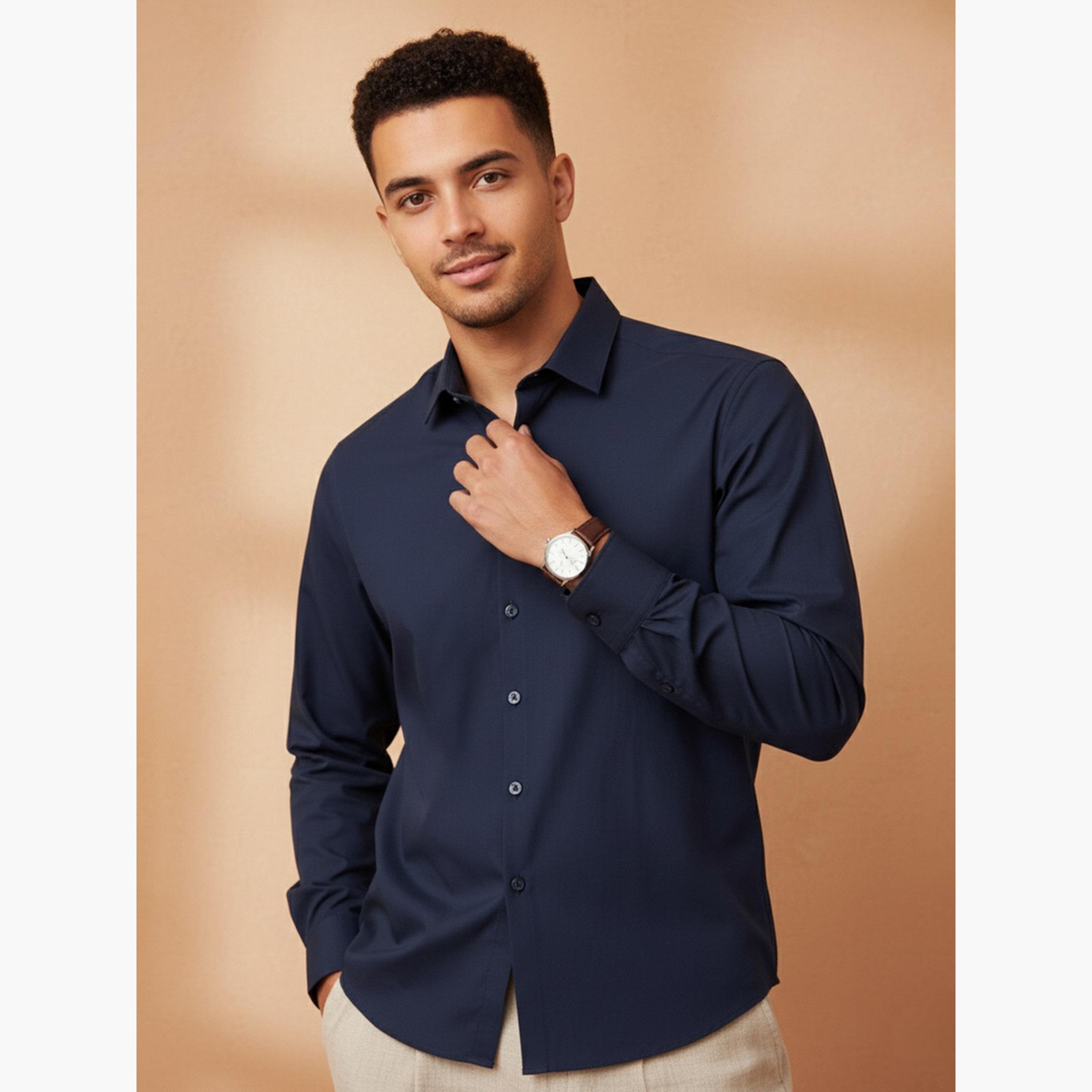 قميص ساتان سادة بقصة عادية للرجال-men-clothing-shirts-image-5