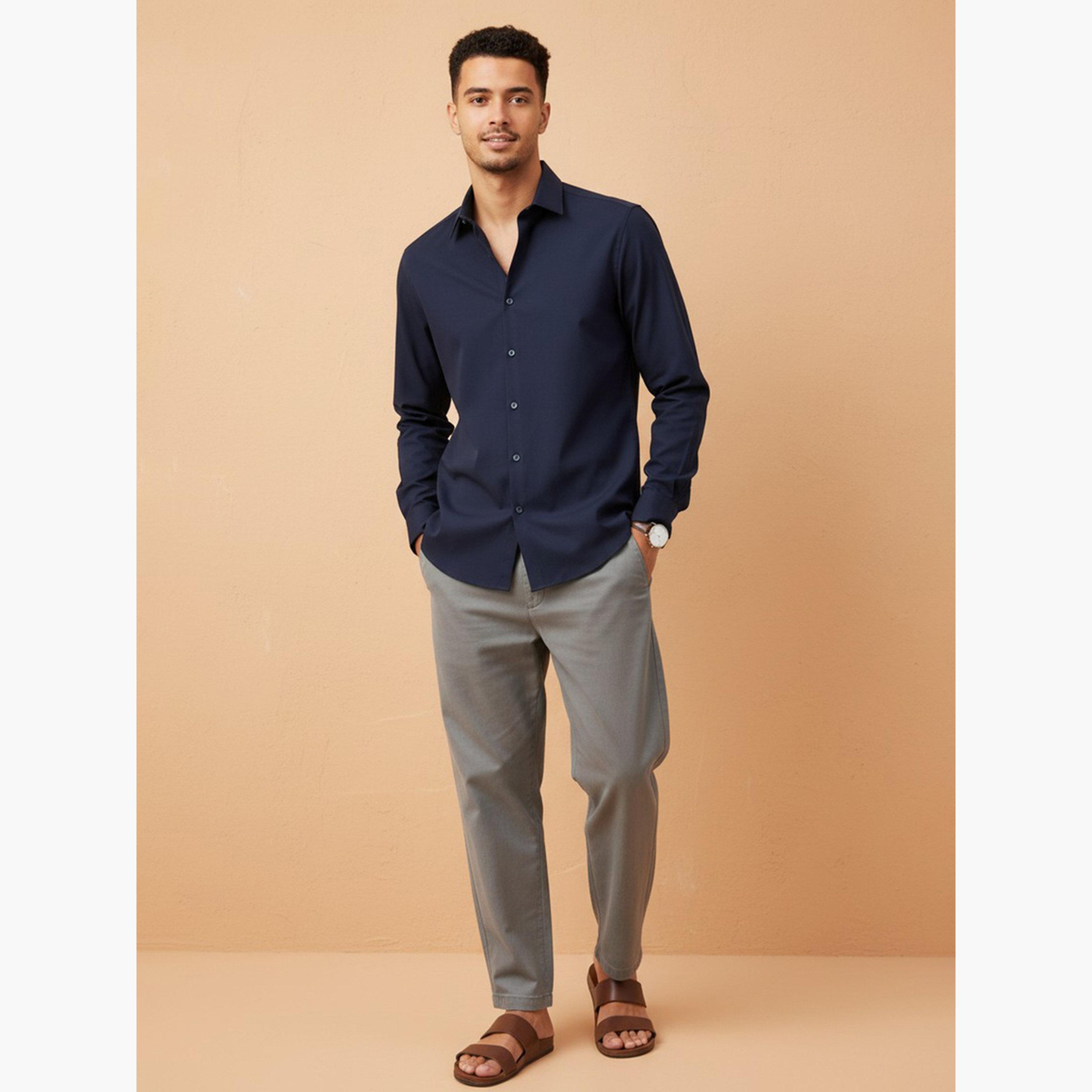 قميص ساتان سادة بقصة عادية للرجال-men-clothing-shirts-image-4