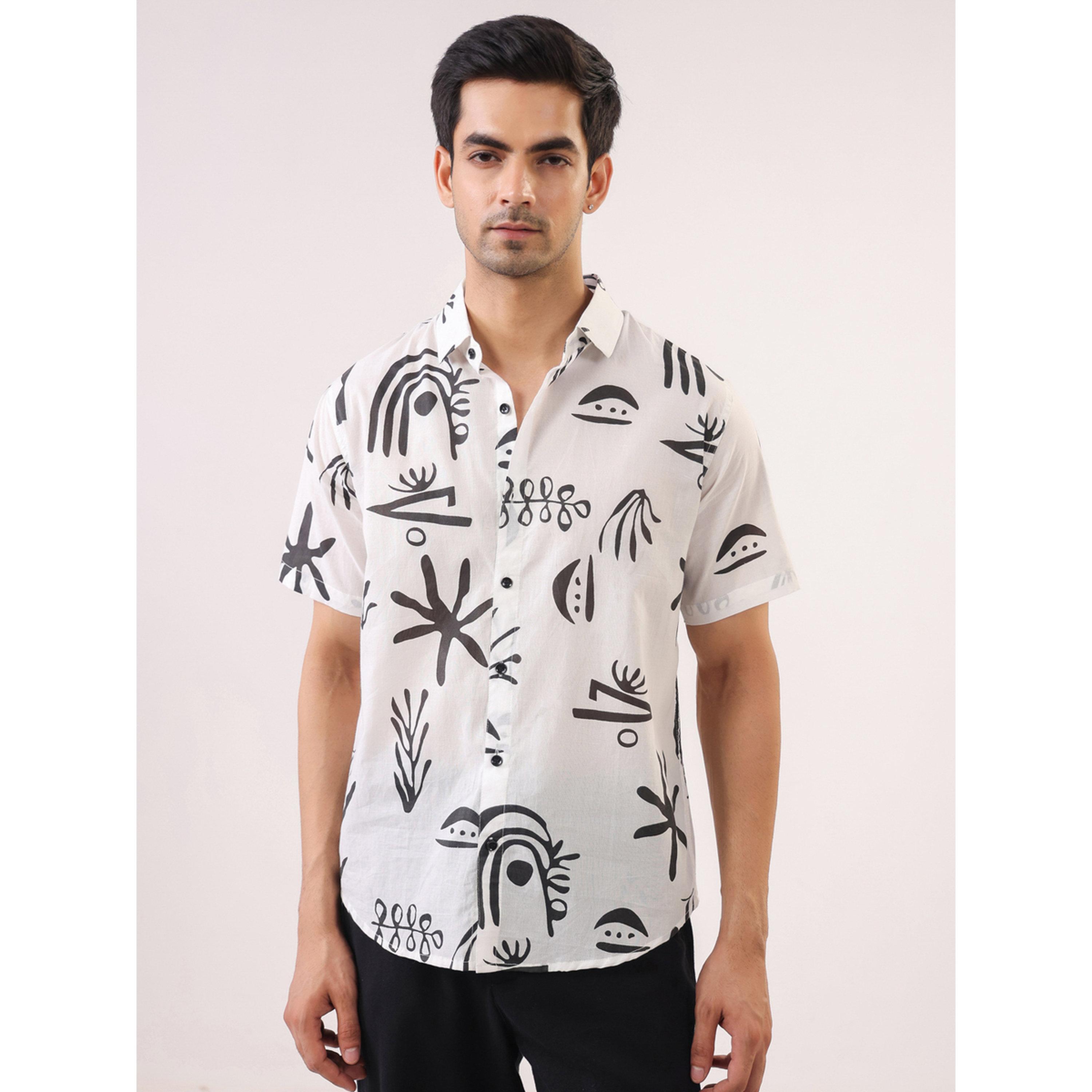 قميص قطن مطبوع بقصة عادية للرجال-men-clothing-shirts-image-1