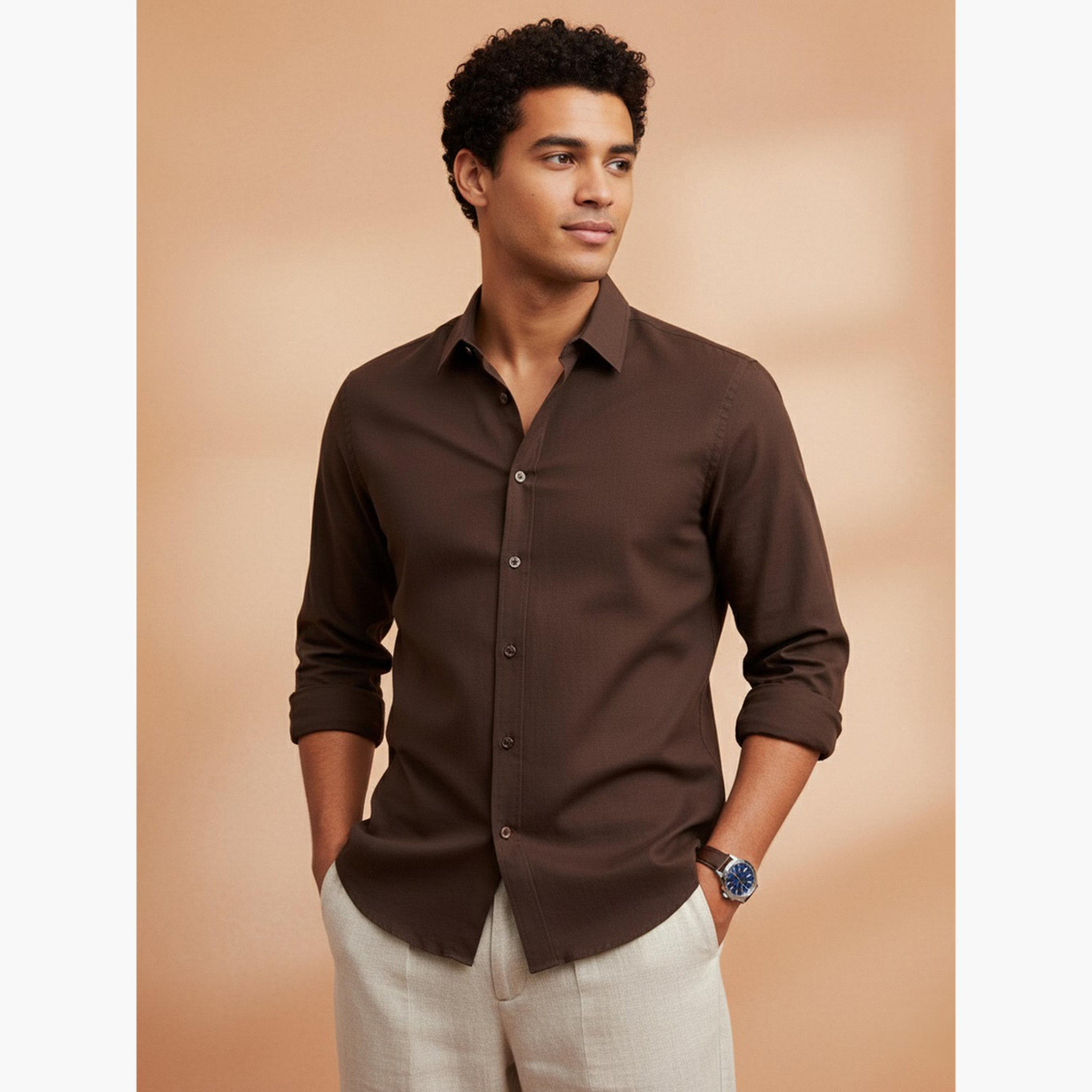 قميص رايون سادة بقصة عادية للرجال-men-clothing-shirts-image-1