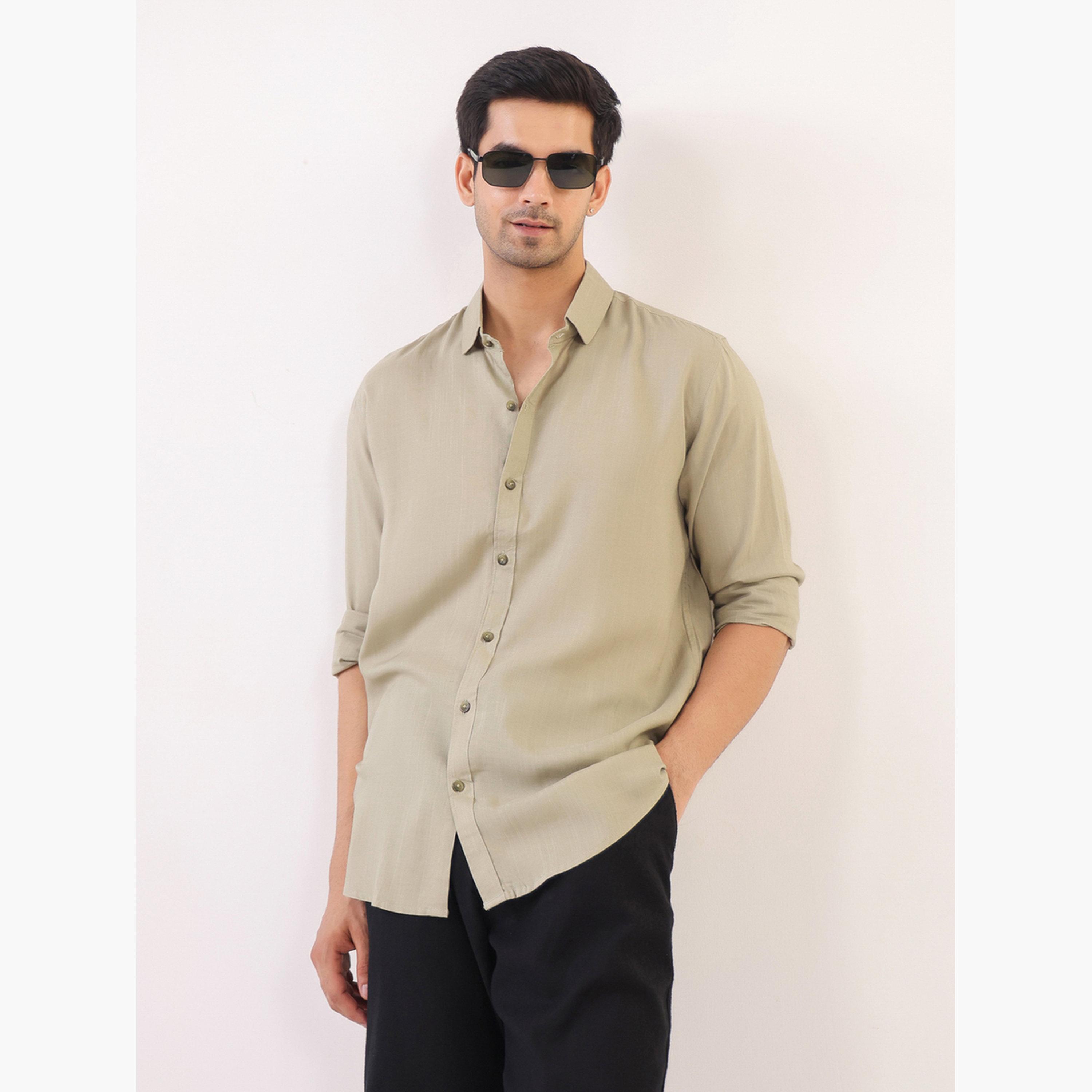 TRULOOM & X Styli Men Solid Relaxed Fit Rayon Shirt-men-clothing-shirts-image-1
