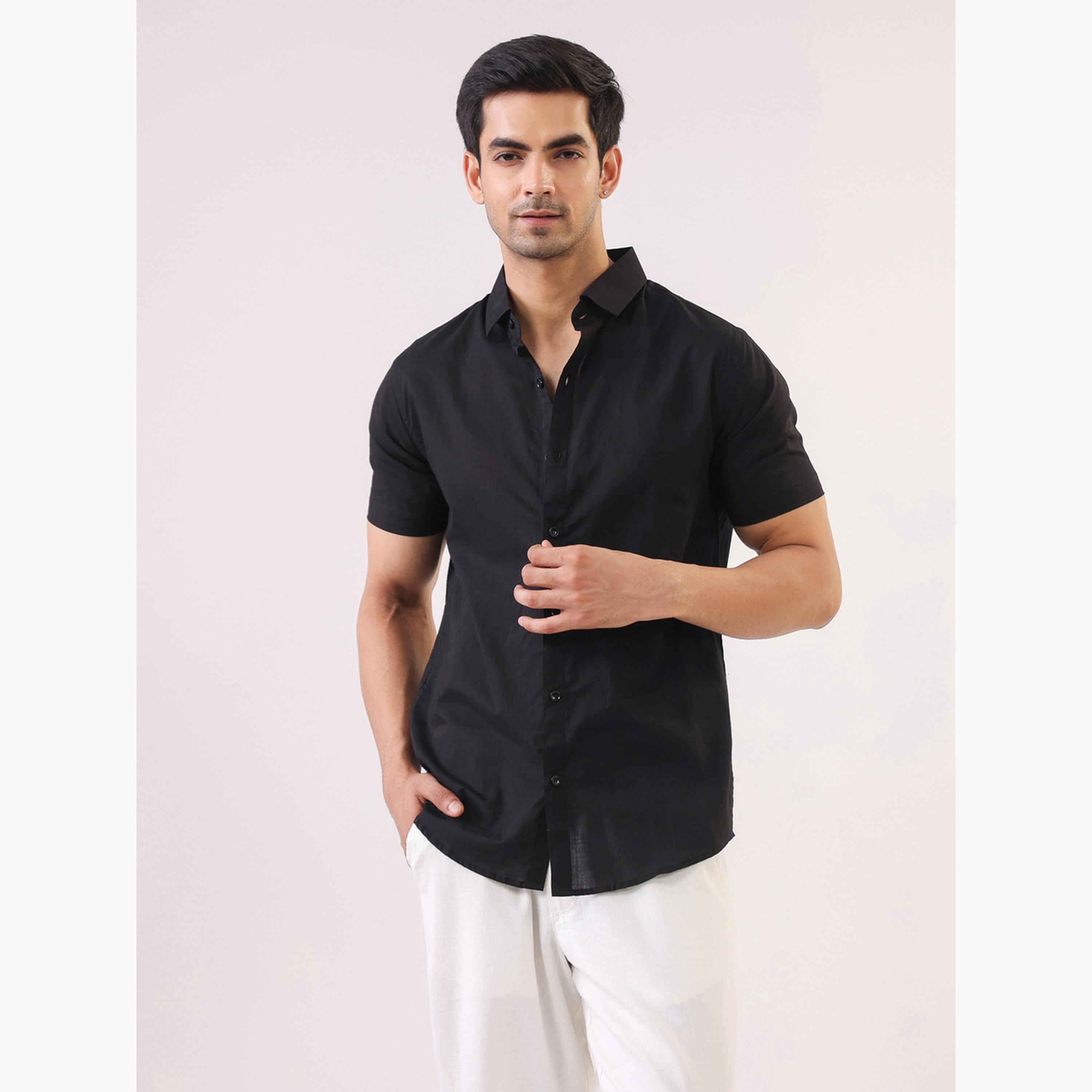 قميص قطن سادة بقصة عادية للرجال-men-clothing-shirts-image-1