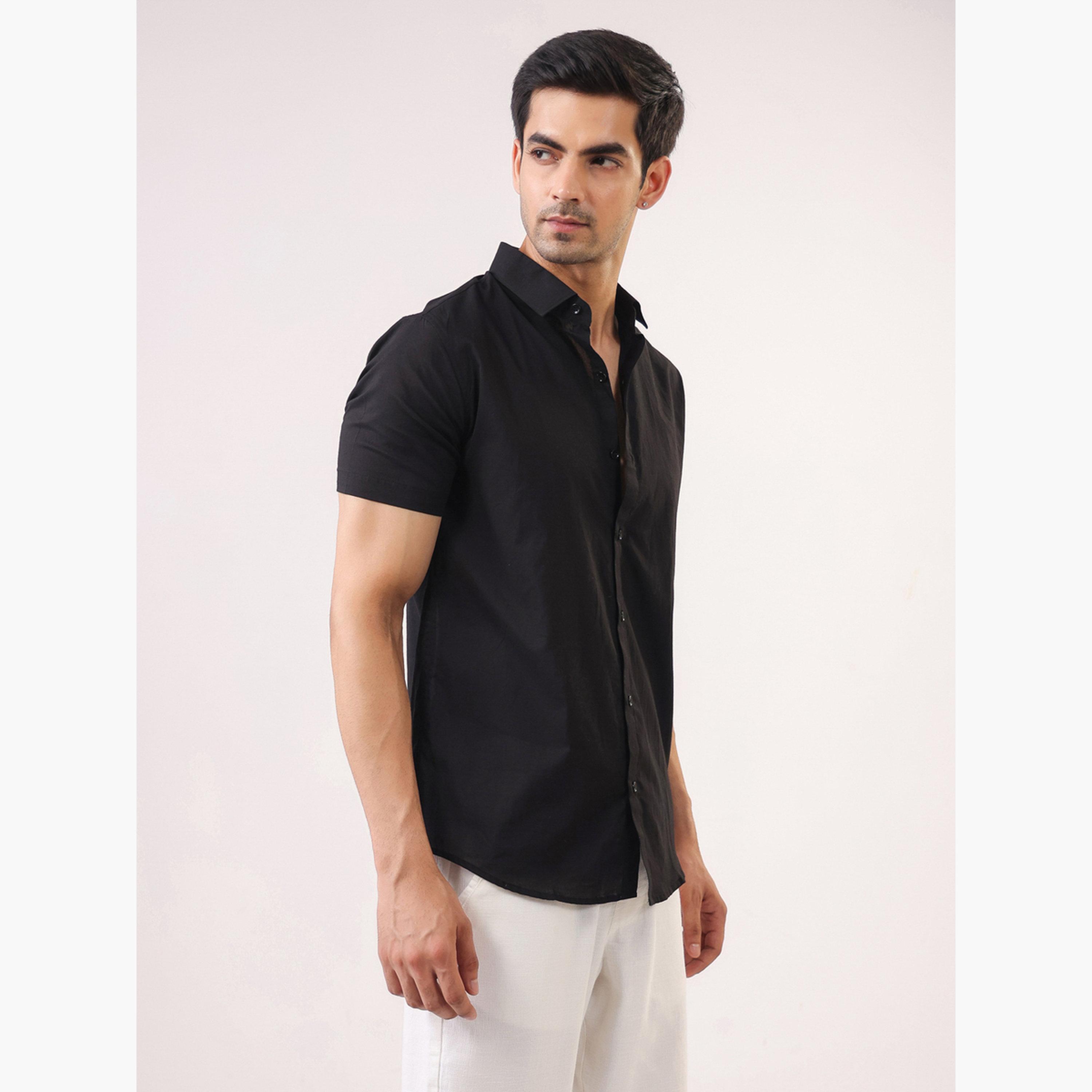 قميص قطن سادة بقصة عادية للرجال-men-clothing-shirts-image-2