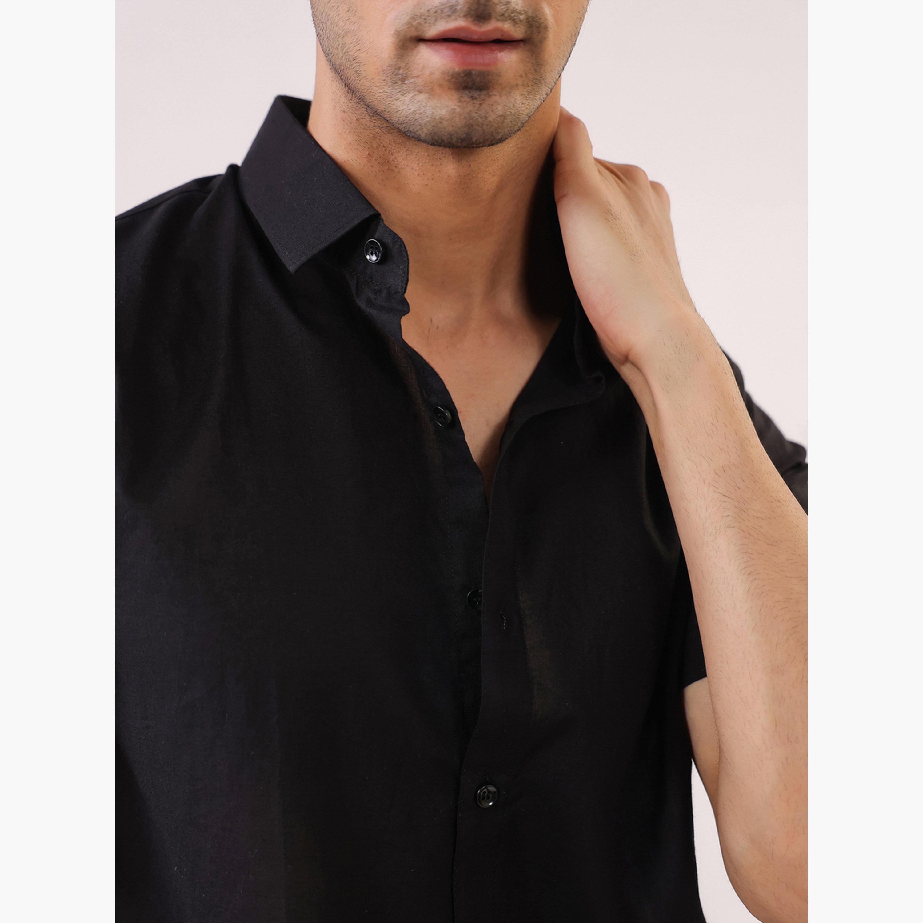 قميص قطن سادة بقصة عادية للرجال-men-clothing-shirts-image-5