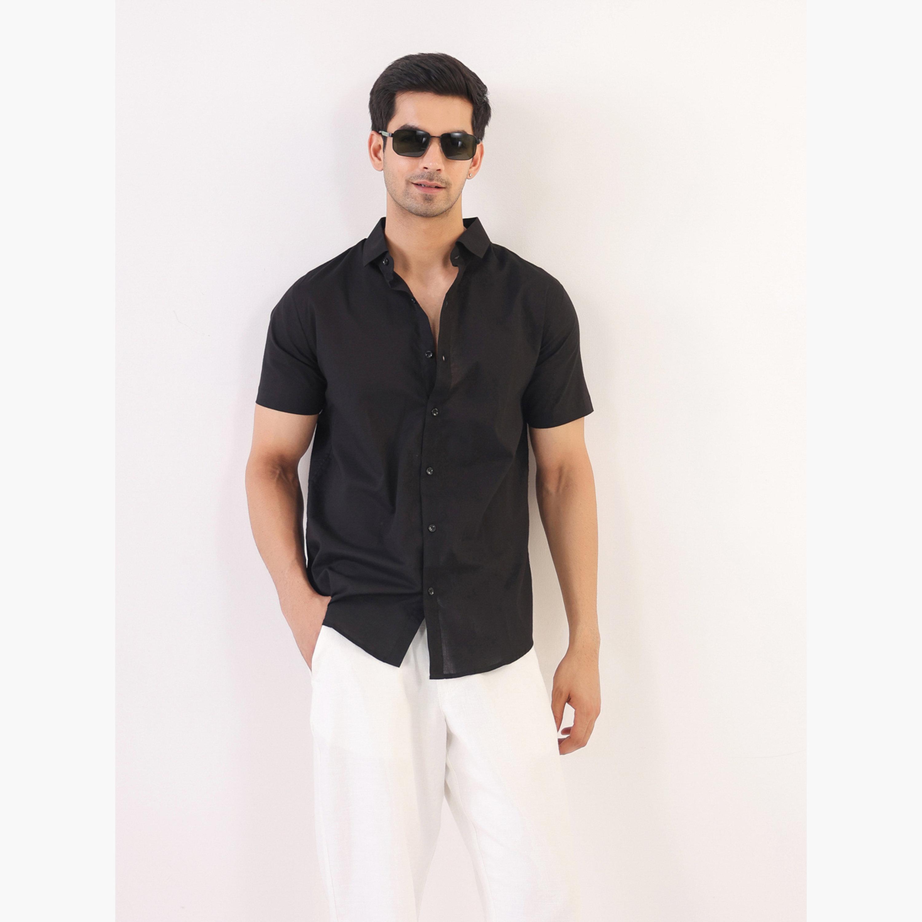 قميص قطن سادة بقصة عادية للرجال-men-clothing-shirts-image-6