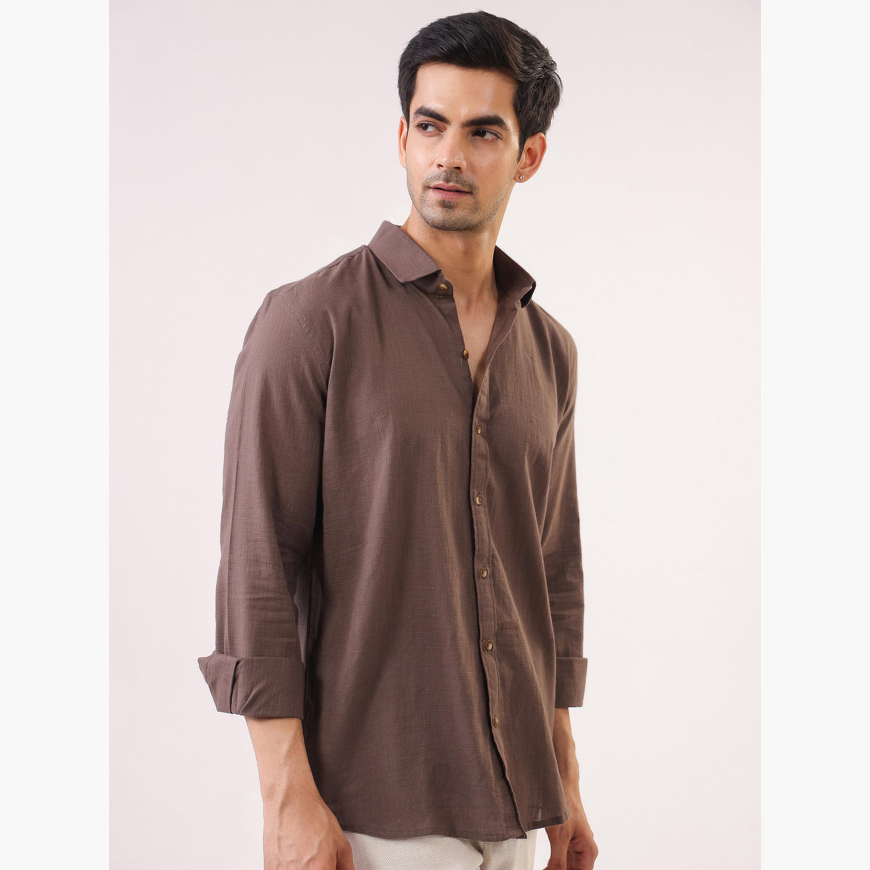 قميص قطن سادة بقصة مريحة للرجال-men-clothing-shirts-image-2