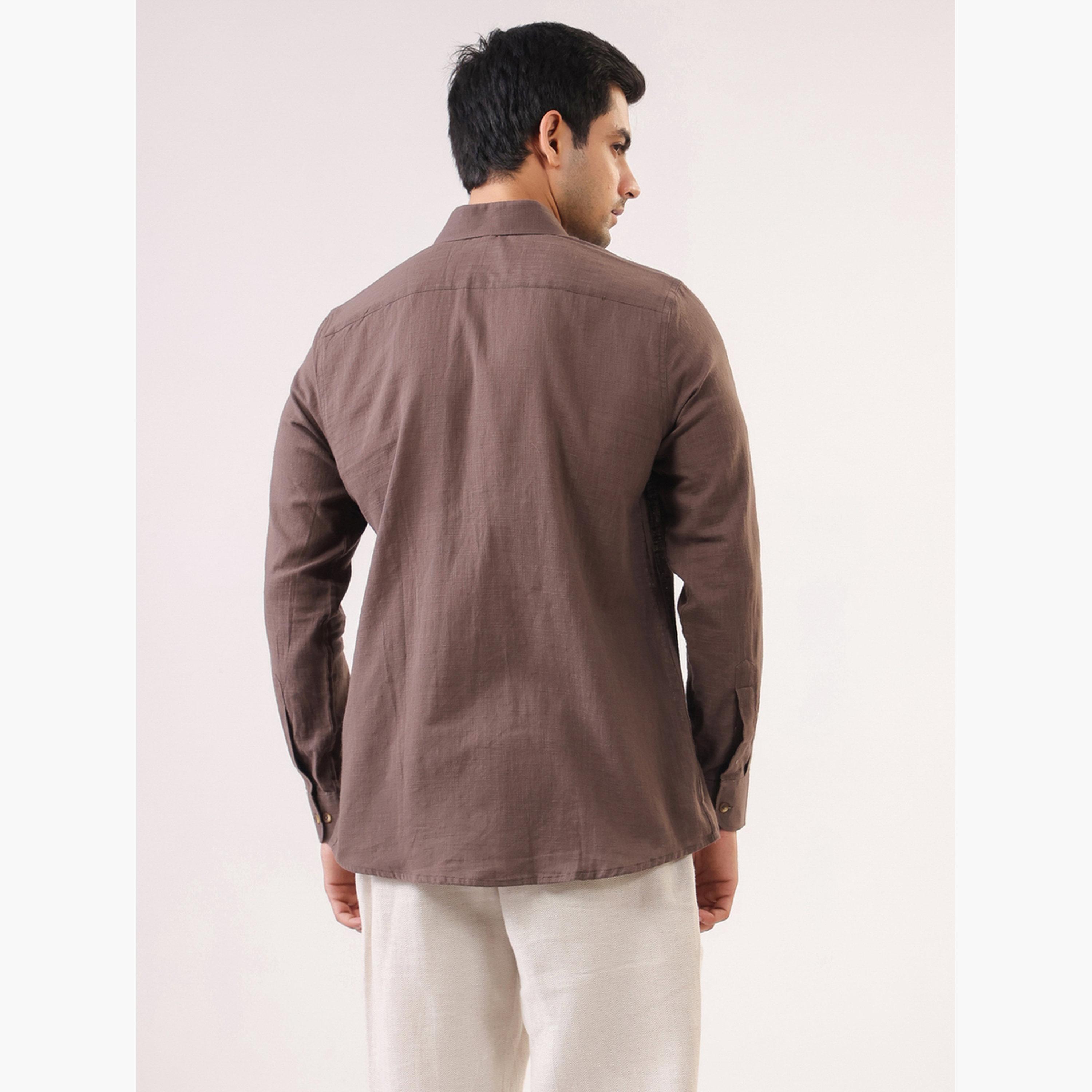 قميص قطن سادة بقصة مريحة للرجال-men-clothing-shirts-image-3