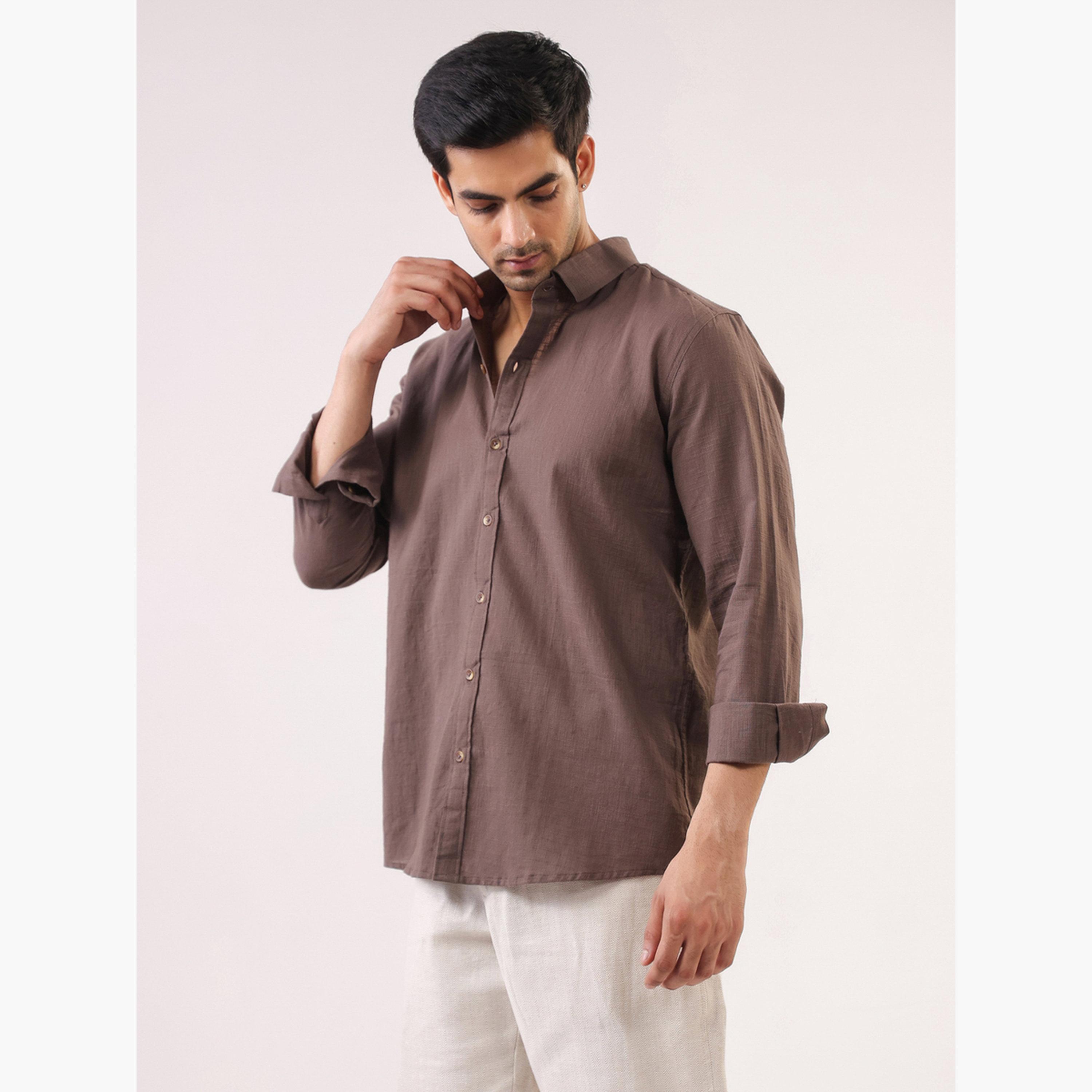 قميص قطن سادة بقصة مريحة للرجال-men-clothing-shirts-image-4