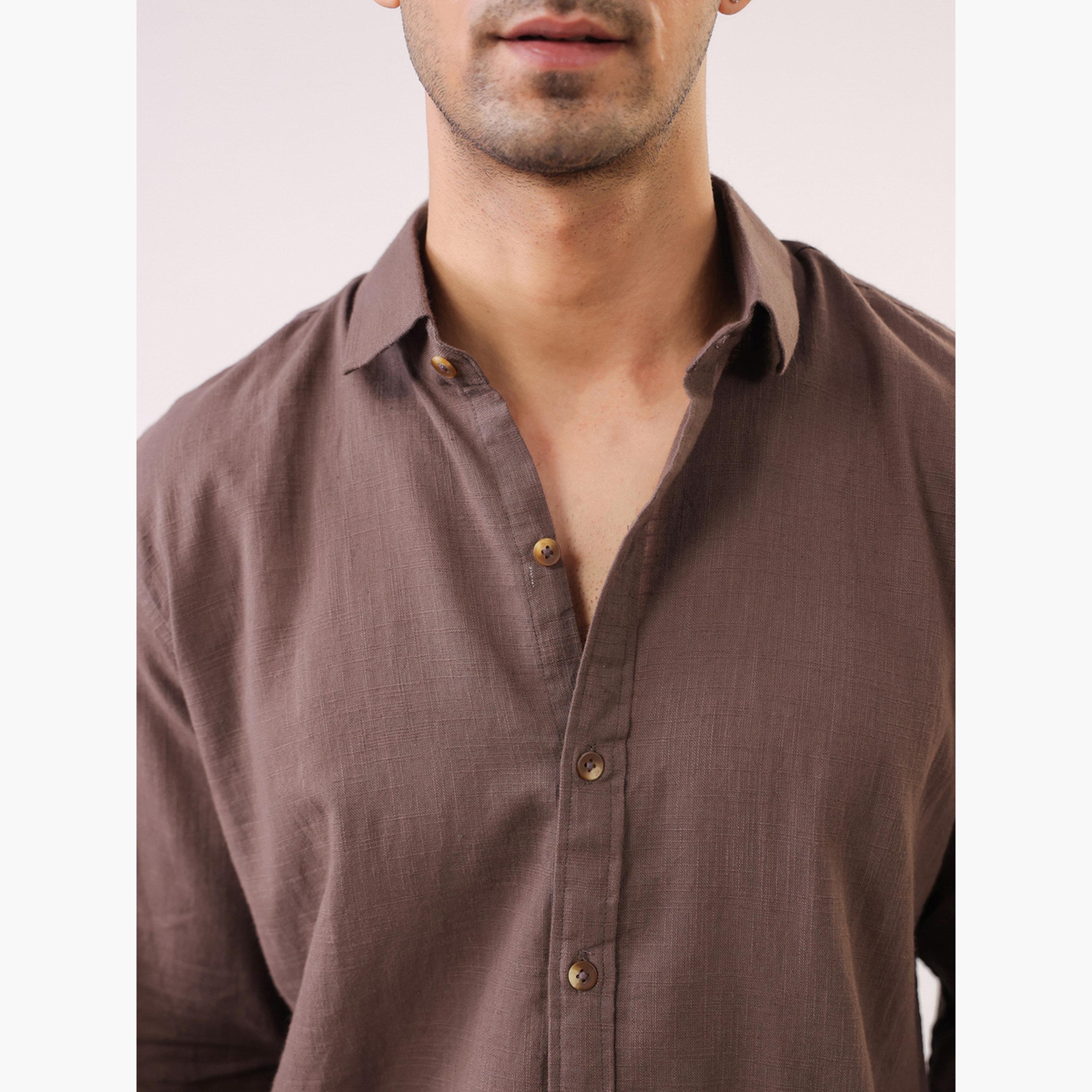 قميص قطن سادة بقصة مريحة للرجال-men-clothing-shirts-image-5
