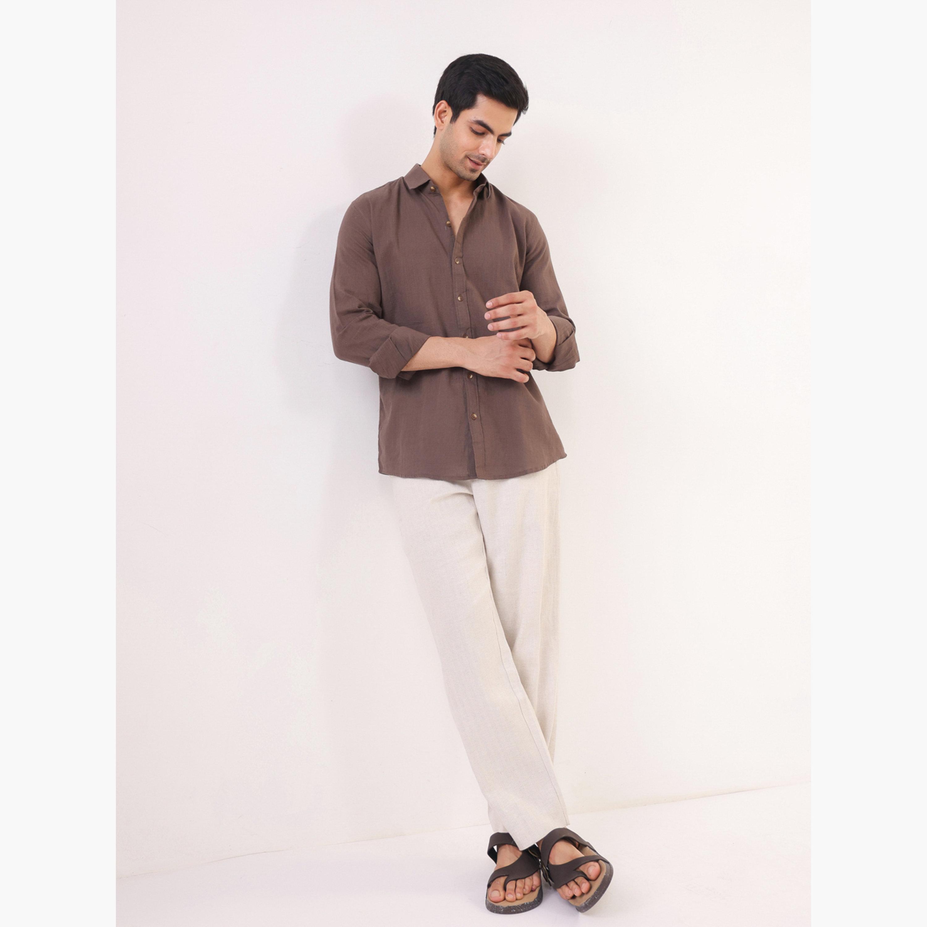 قميص قطن سادة بقصة مريحة للرجال-men-clothing-shirts-image-6