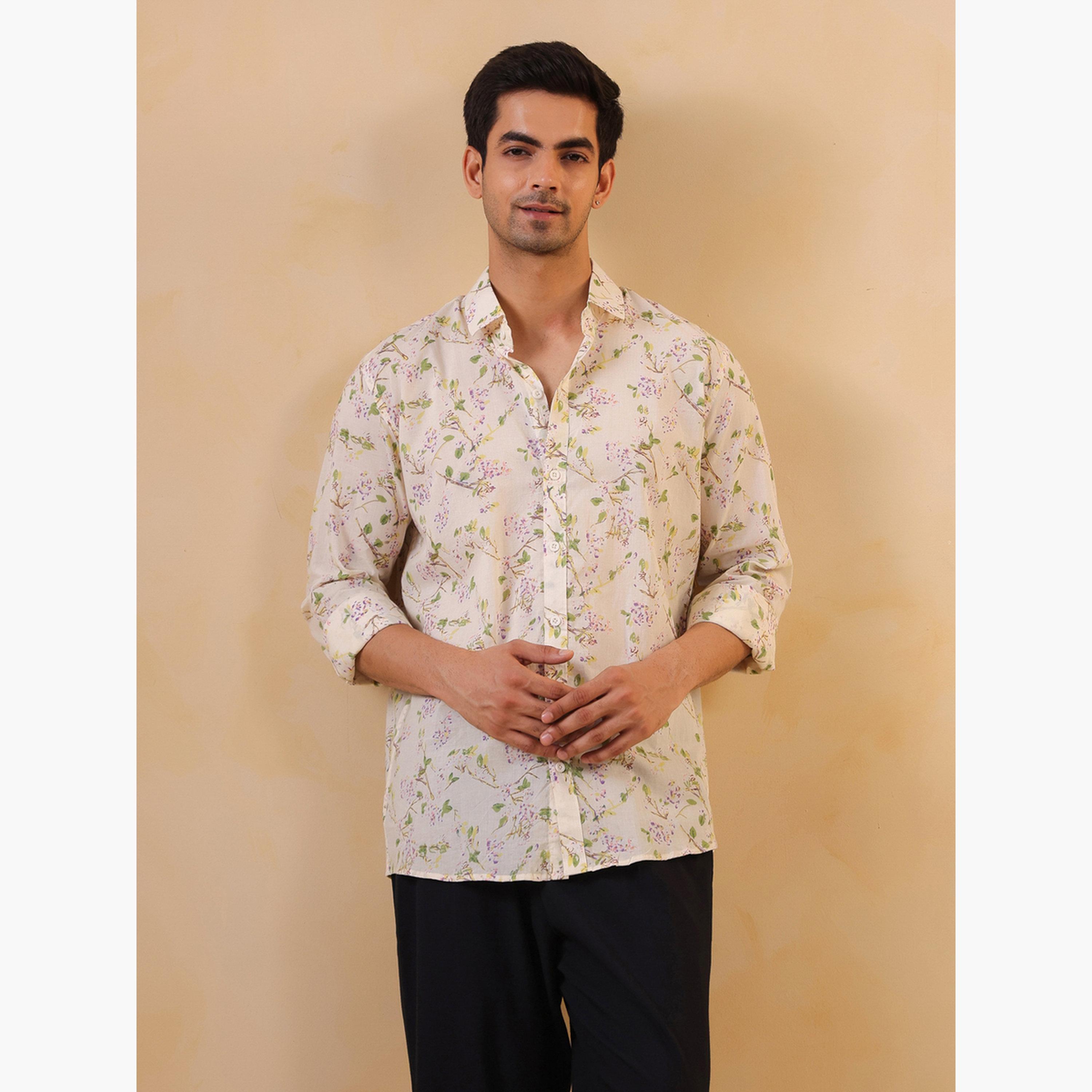 قميص قطن مطبع بقصة مريحة للرجال-men-clothing-shirts-image-1