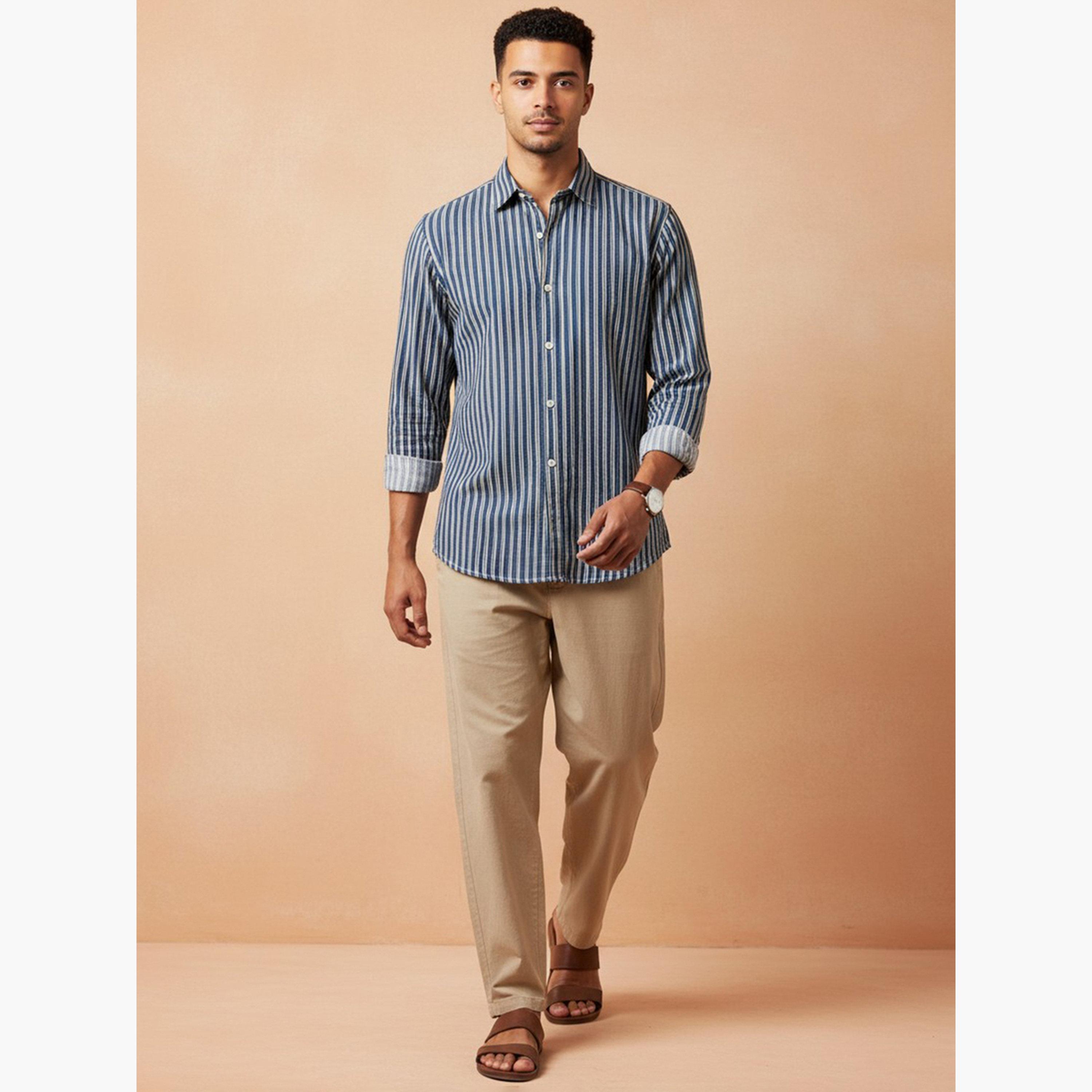 قميص قطن مخطط بقصة عادية للرجال-men-clothing-shirts-image-2