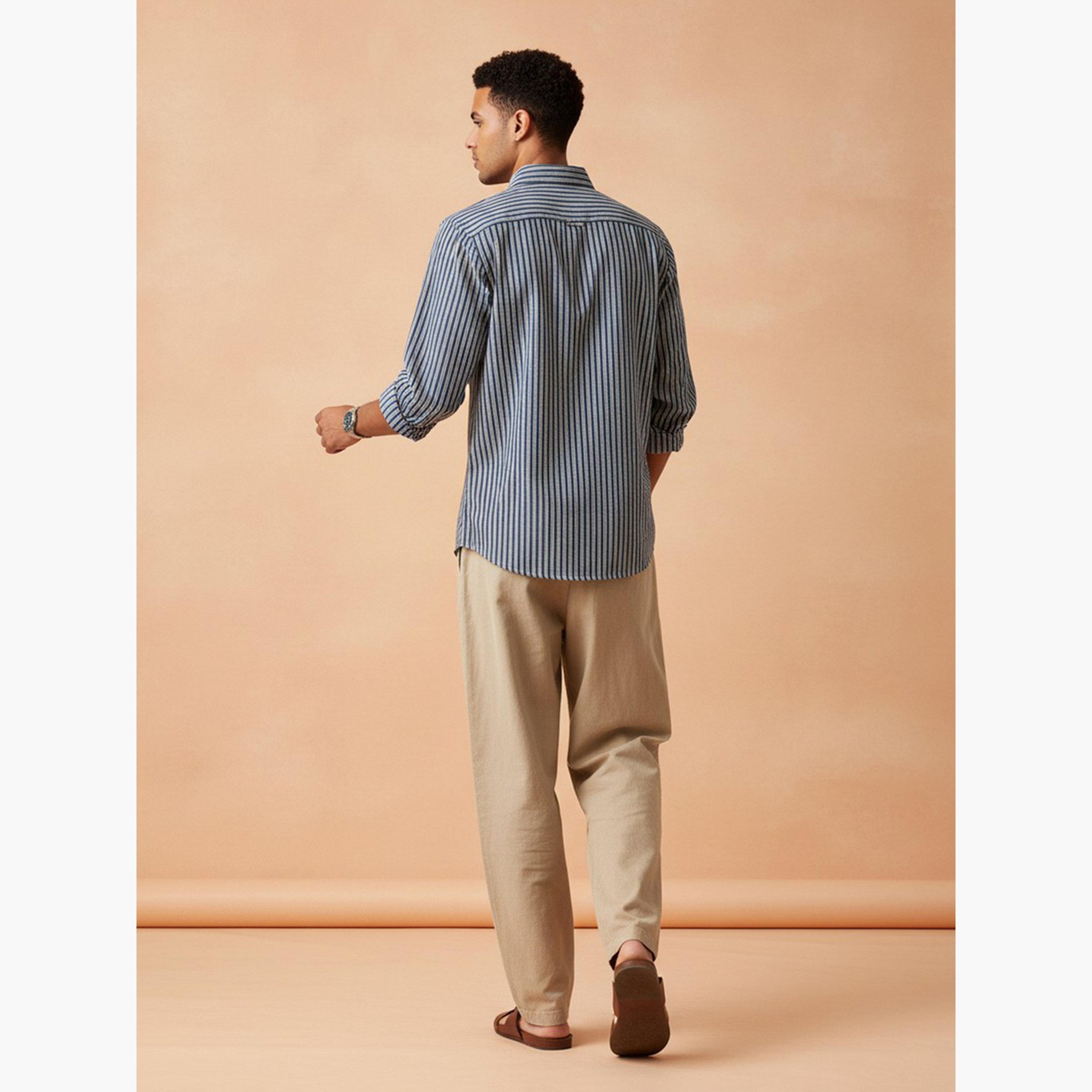 قميص قطن مخطط بقصة عادية للرجال-men-clothing-shirts-image-3